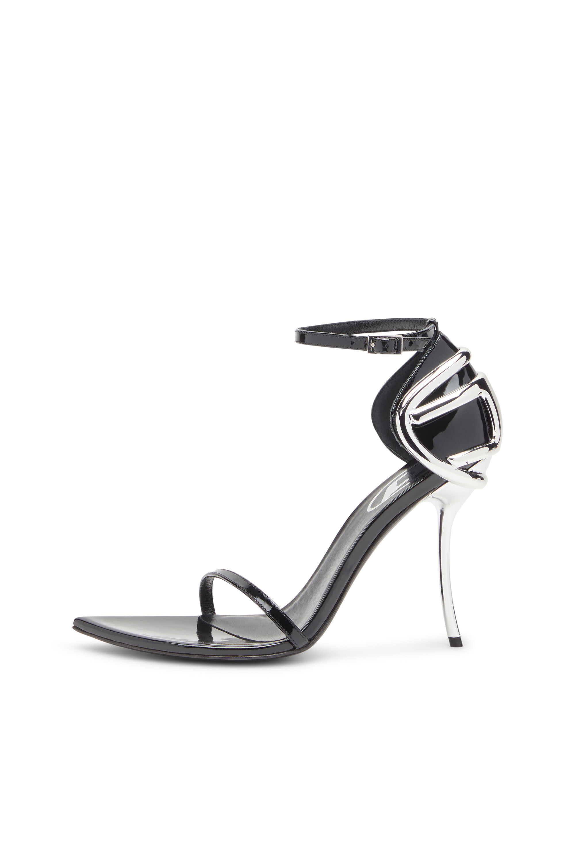 Diesel - D-TEN&HALF SANDAL, D-Ten&Half-Sandale à talon aiguille en cuir verni et satin Femme in Noir - 7