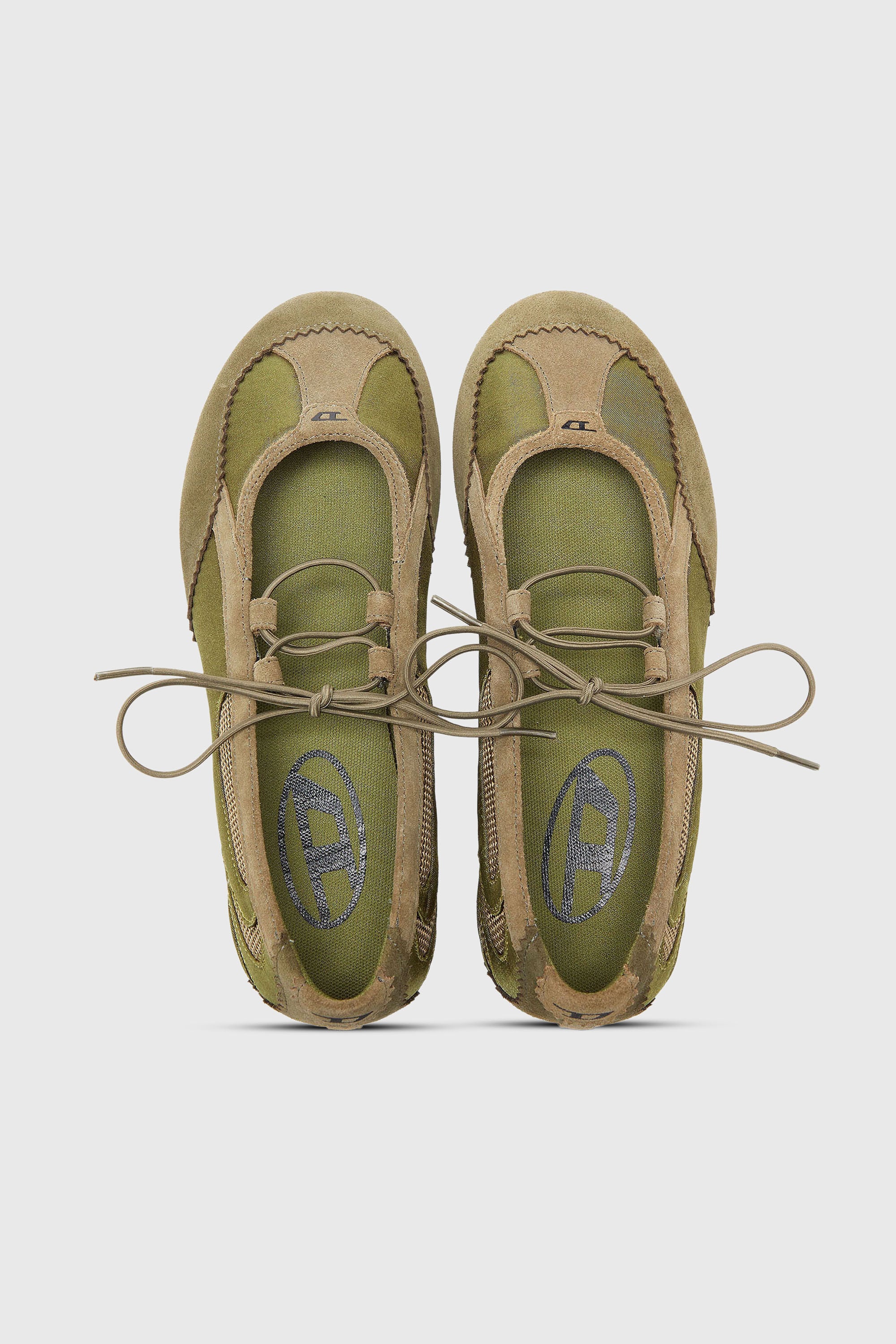 Diesel - D-MILE BALLERINA LACE UP II W, D-Mile - Ballerines &agrave; lacets en cuir et mesh Femme in Vert - 4