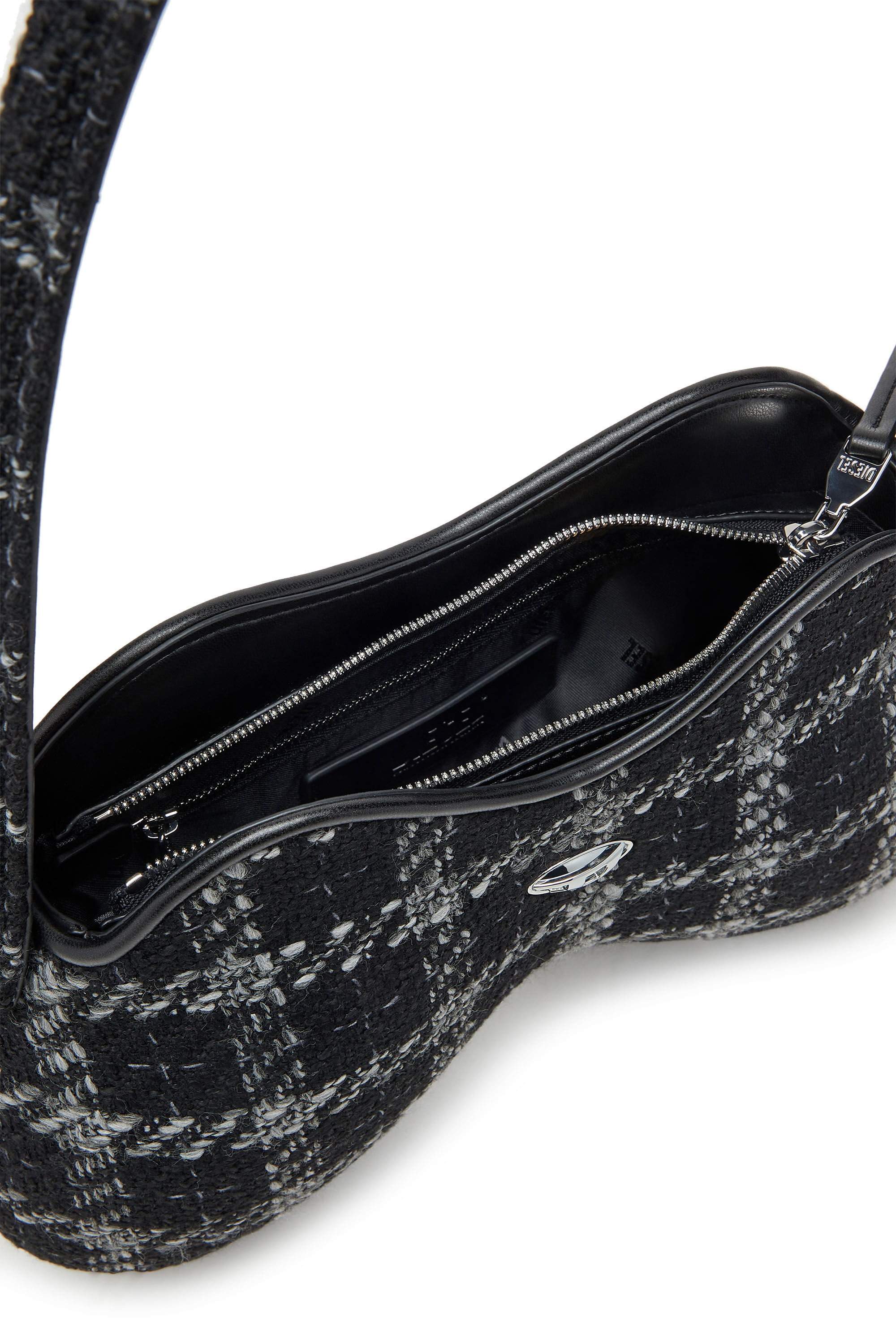 Diesel - DOUBLE-D SHOULDER, Damen Schultertasche mit Hahnentritt-Muster in Schwarz - 5