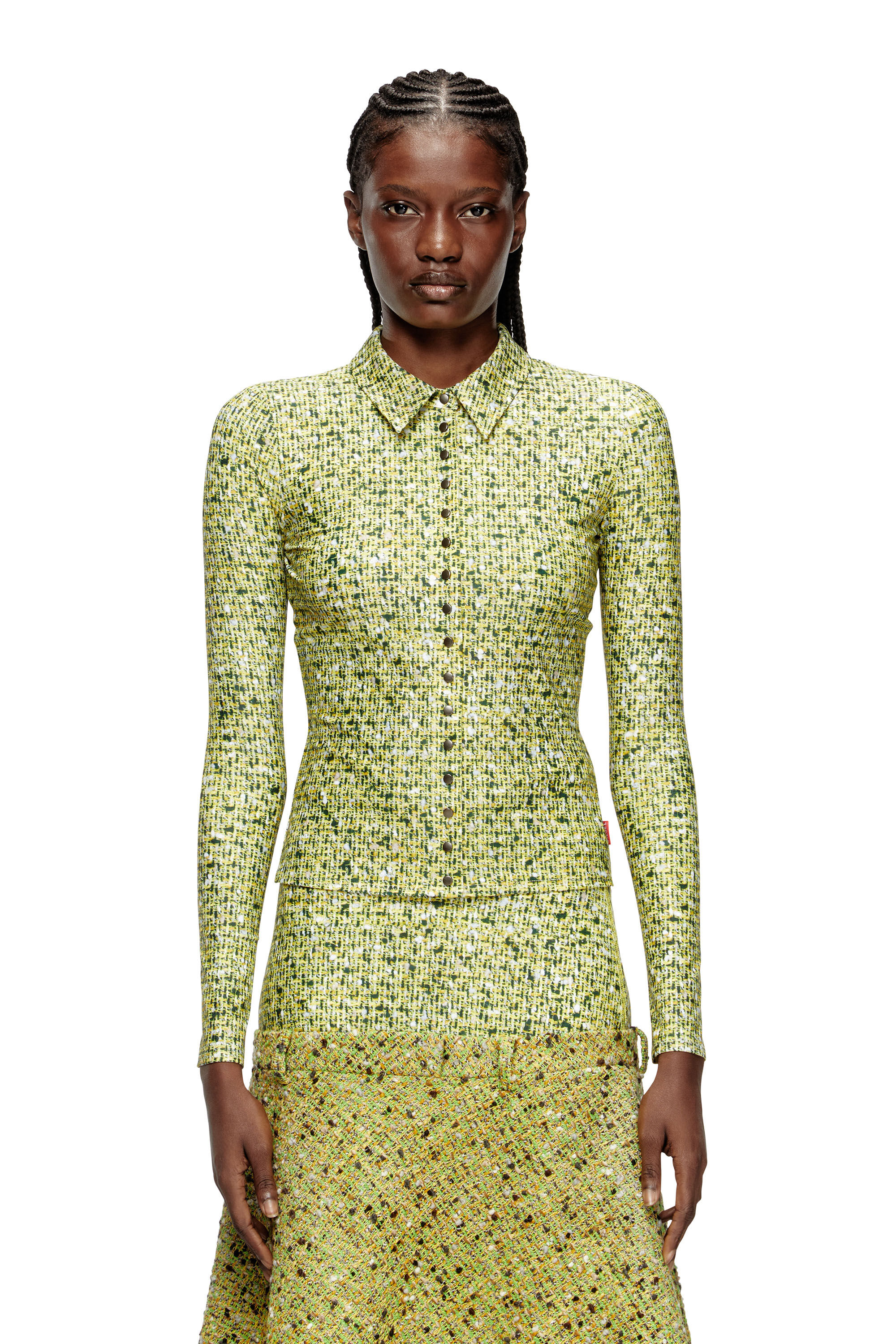 Diesel - C-ELAZ-BC, Damen Hemd aus Stretch-Material mit Bouclé-Print in Gelb - 3