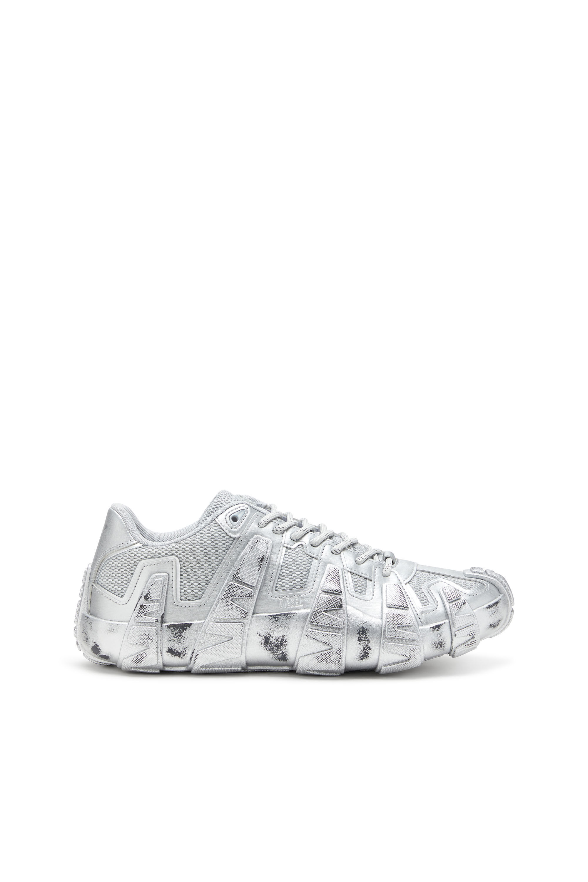 Diesel - S-D-GRIFFE LOW, Sneakers métalliques en mesh et PU Homme in Gris argenté - 1