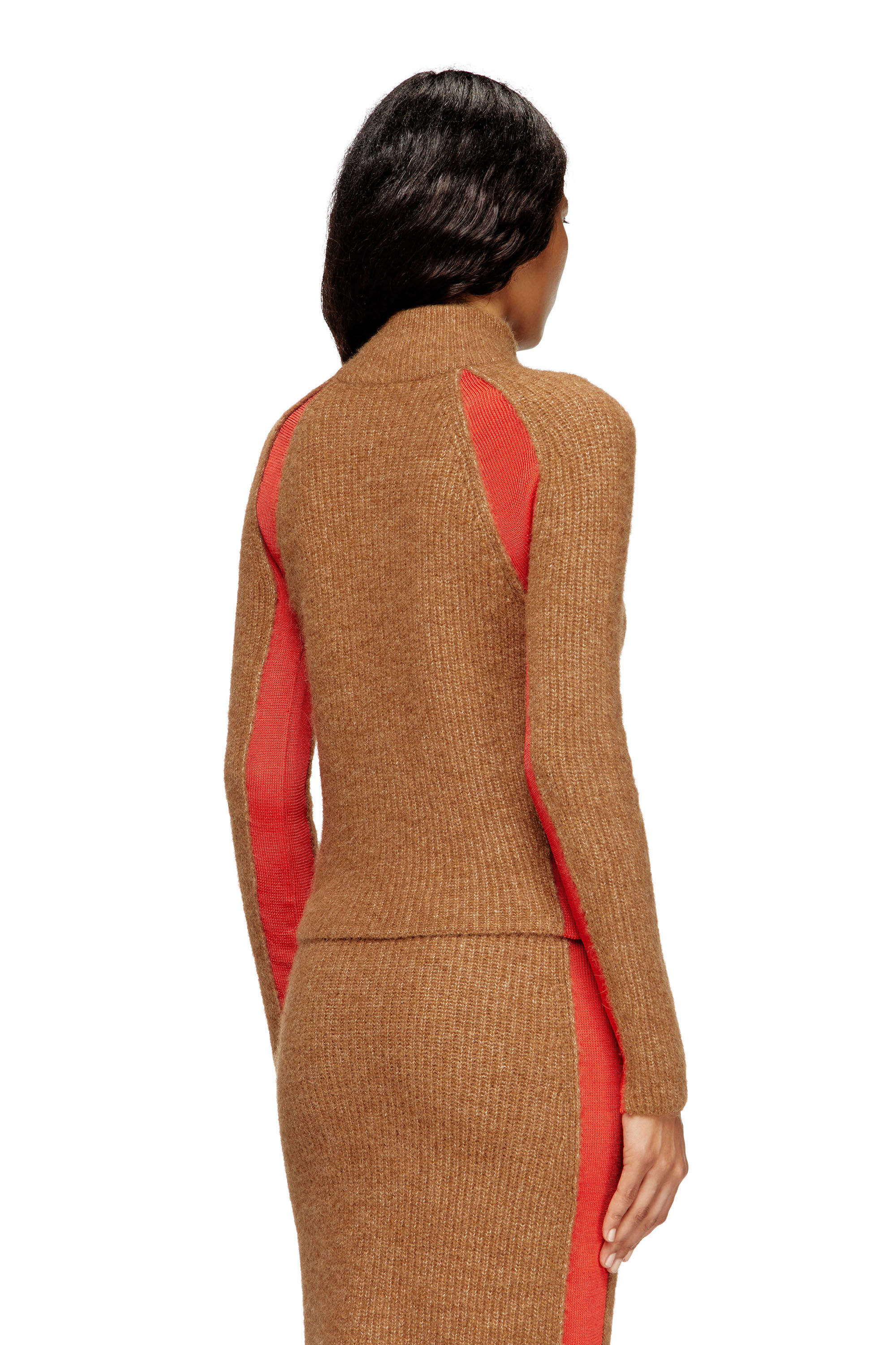 Diesel - M-LOUISE, Cardigan misto alpaca con inserti a contrasto Donna in Marrone - 4