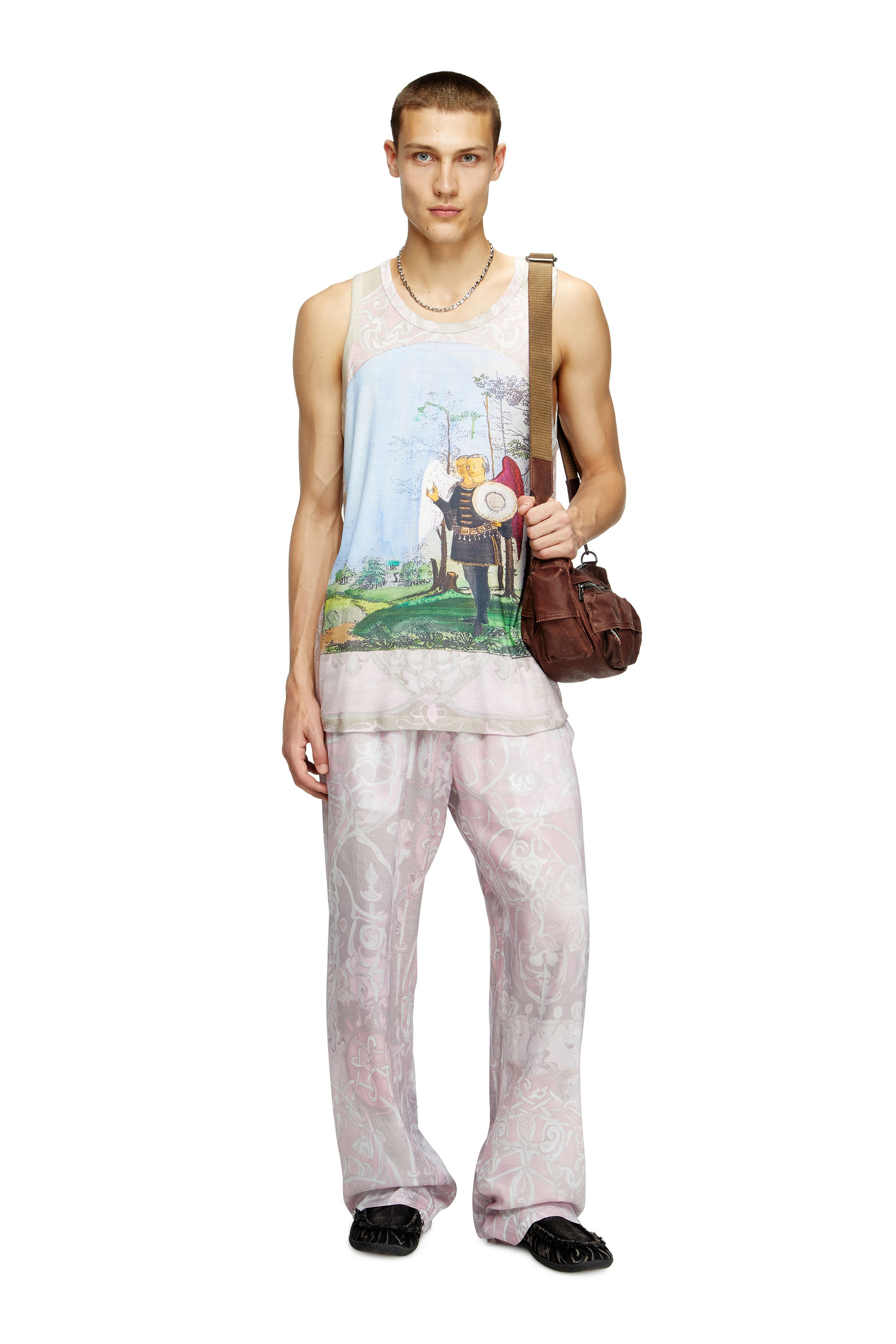 Diesel - T-ALY, Man's Tank top with medieval print in Pink - 1