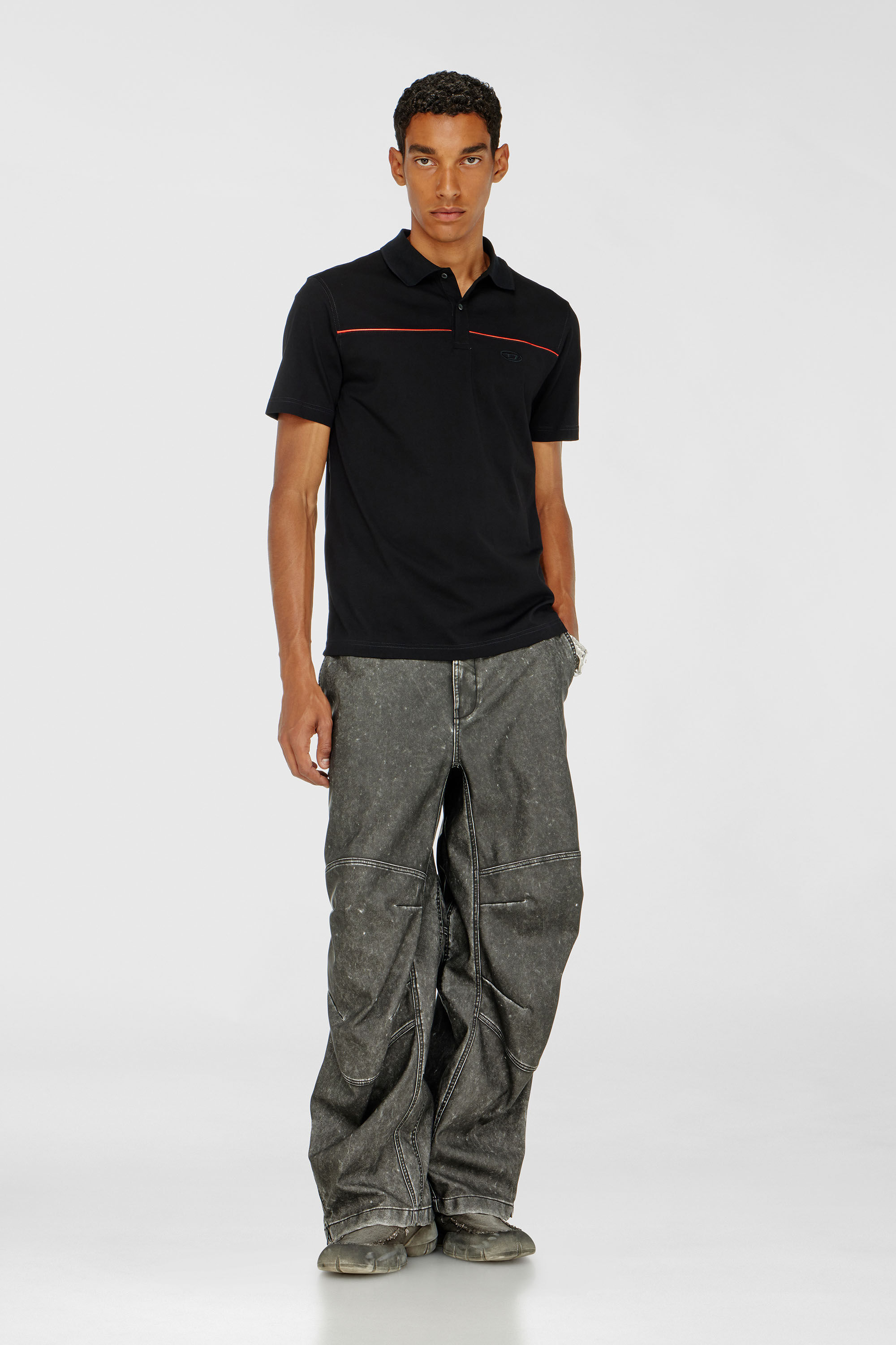 Diesel - T-REJUST-PIPING, Man's Polo shirt with contrast piping in Black - 1