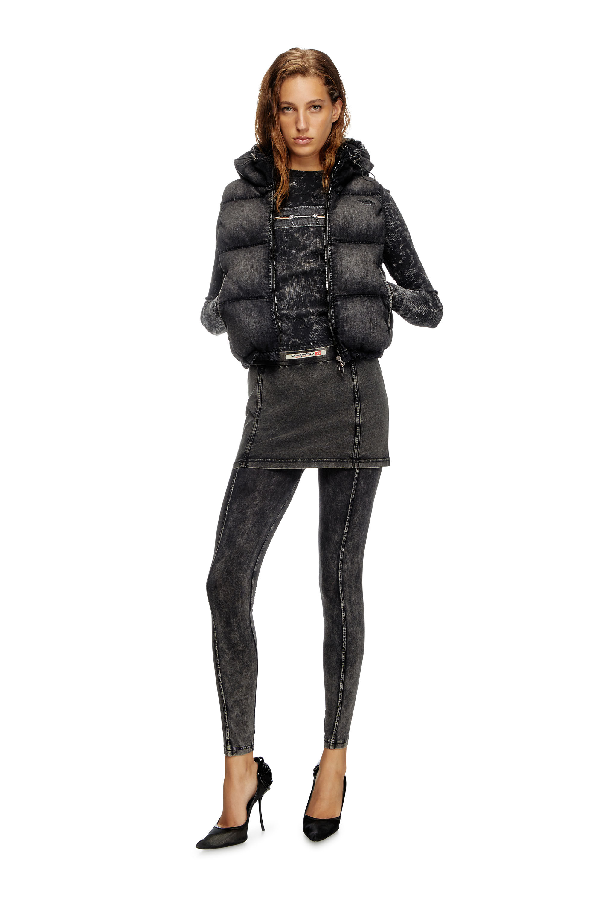 Diesel - T-ERCOLE, Top marbré avec cut-out zippé Femme in Noir - 1