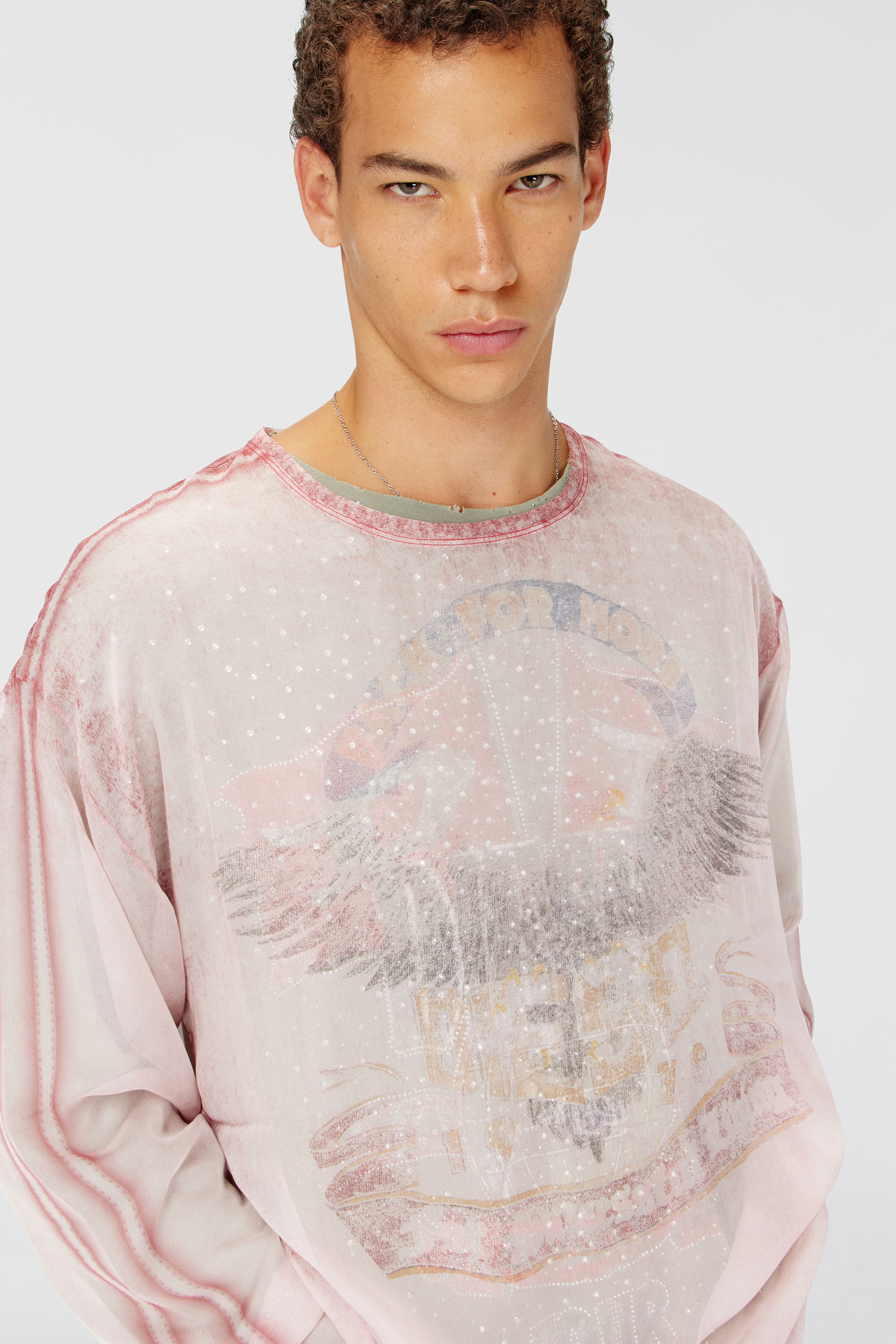 Diesel - T-DOUBLEX-LS, Herren Transparentes Chiffon-Top mit Konzertgrafiken in Gesichtspuder - 5