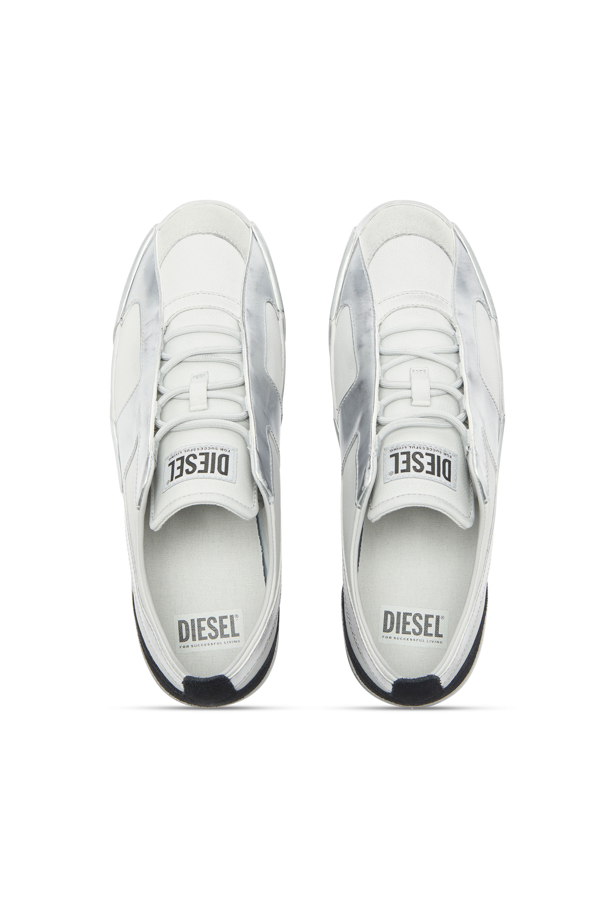 Diesel - S-SLANTE-D LOW, Herren S-Slante-D - Sneaker aus Leder und Velours mit distressed look in Wei&szlig;/Silber - 4