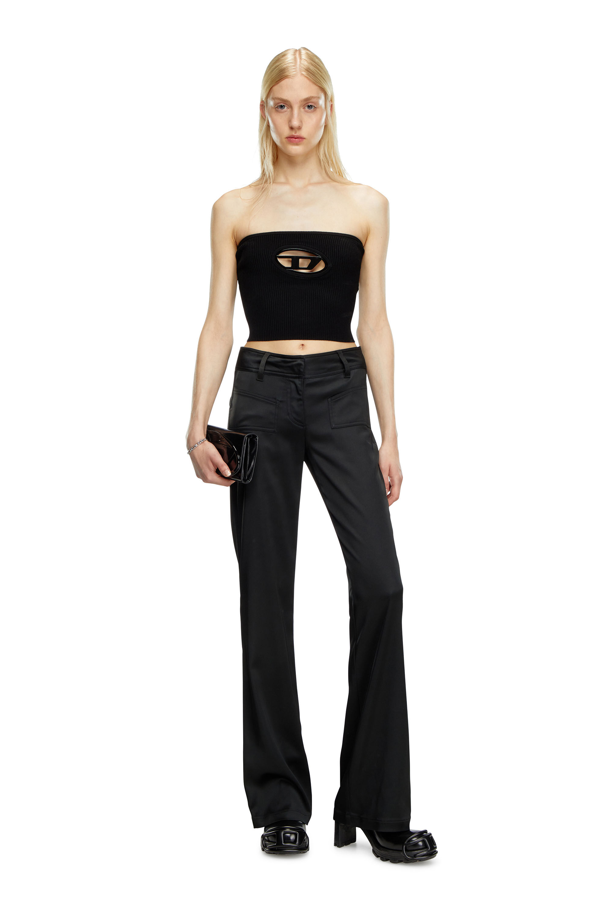 Diesel - M-CLARKSVILLE-A, Woman Bandeau top with oval D plaque in Black - Image 1