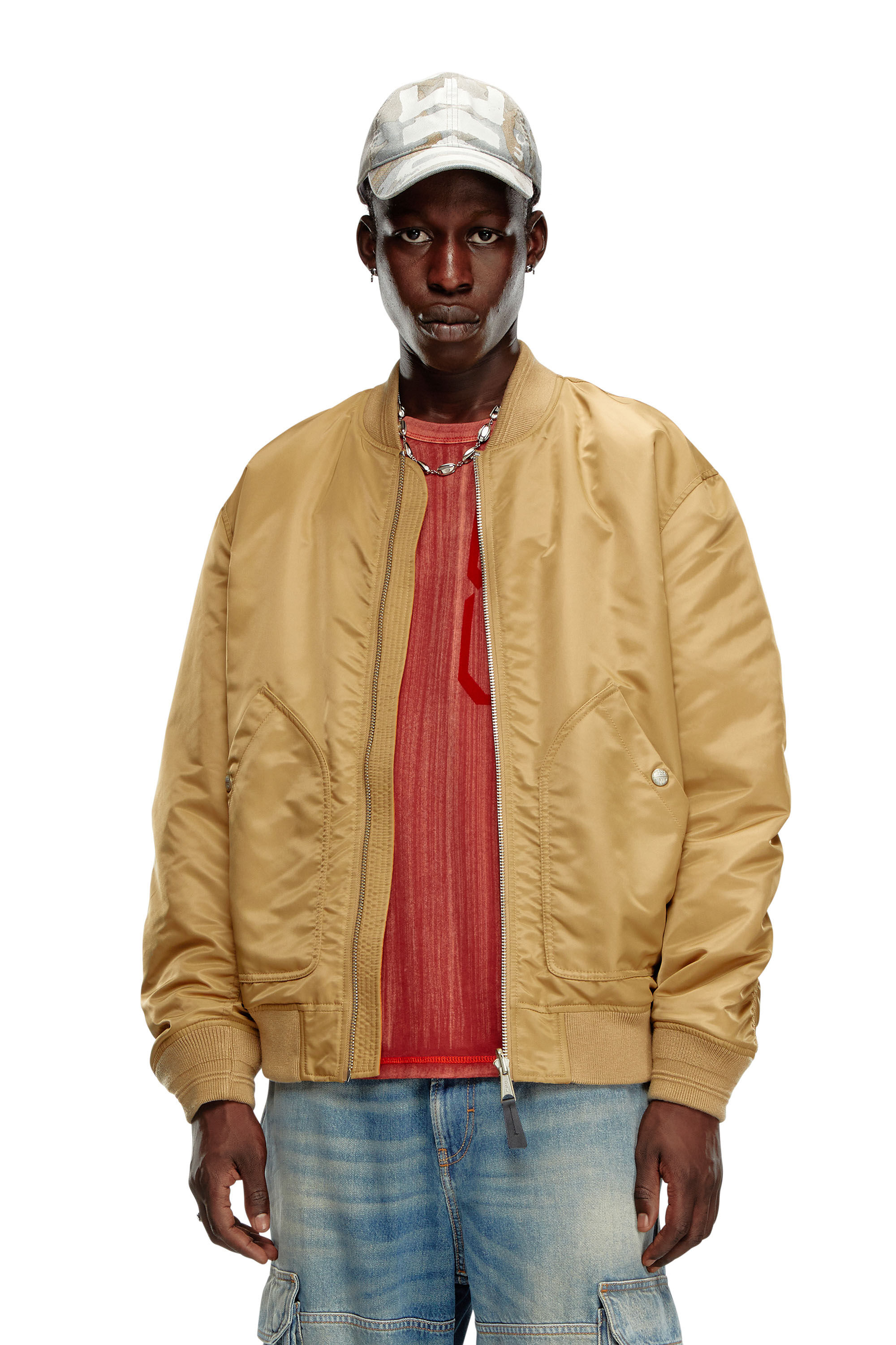 Diesel - J-HELD, Veste bomber en nylon rembourré avec Oval D Homme in Marron - 3
