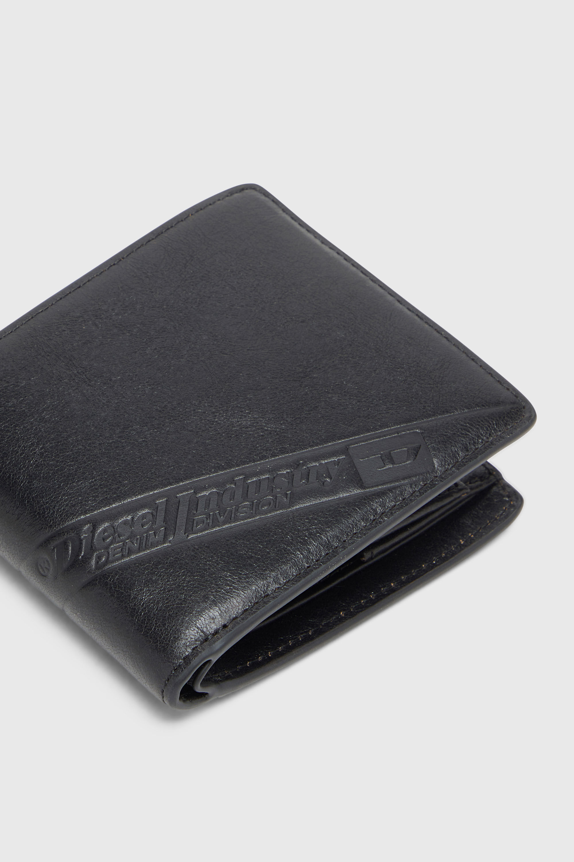Diesel - FLAG-D BI-FOLD COIN S 3D, Herren Zweifach gefaltete Lederbrieftasche mit gepr&auml;gtem Logo in Schwarz - 4