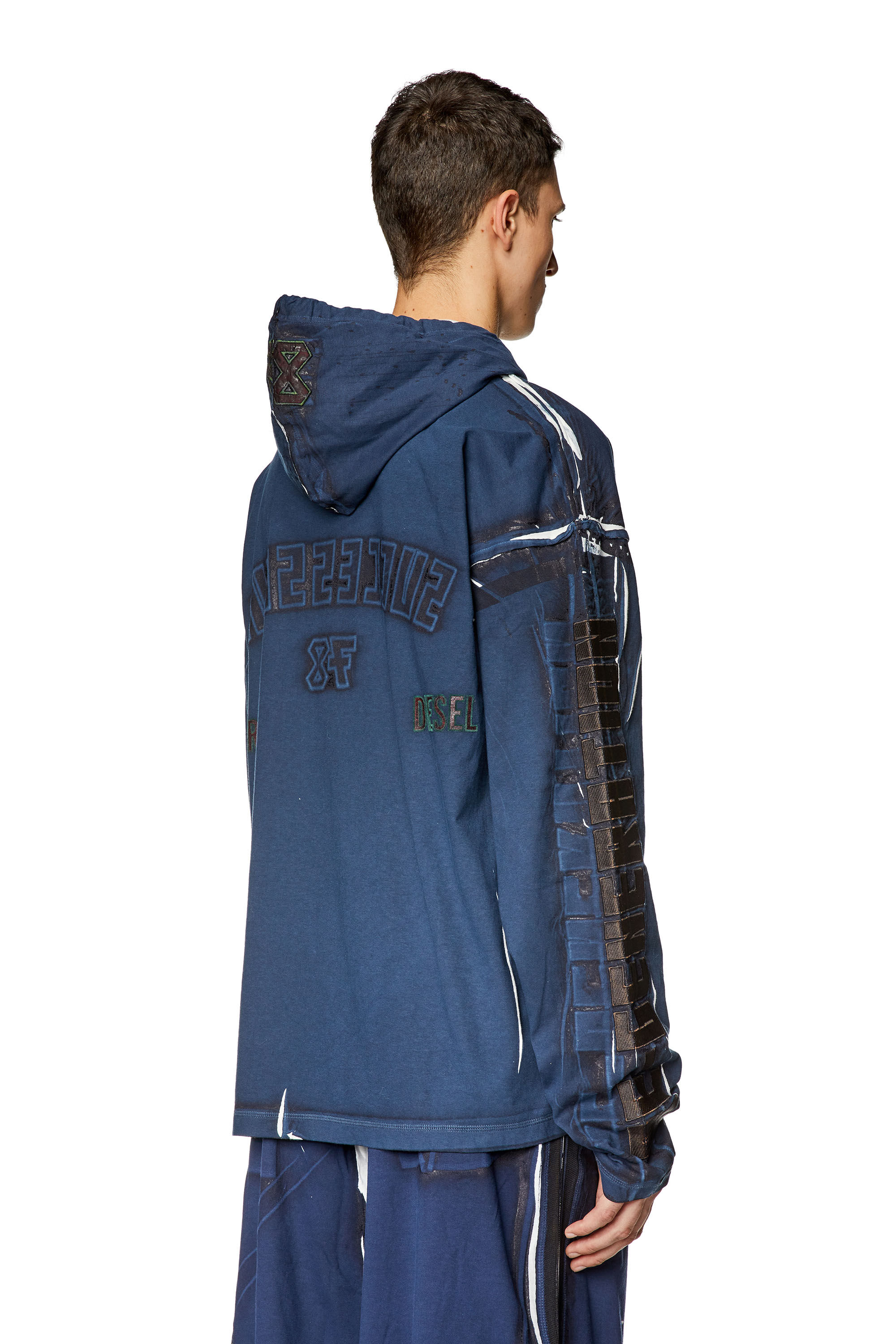Diesel - T-NABEL-HOOD-LS, Hoodie con stampa e applicazioni logo Uomo in Blu - 4