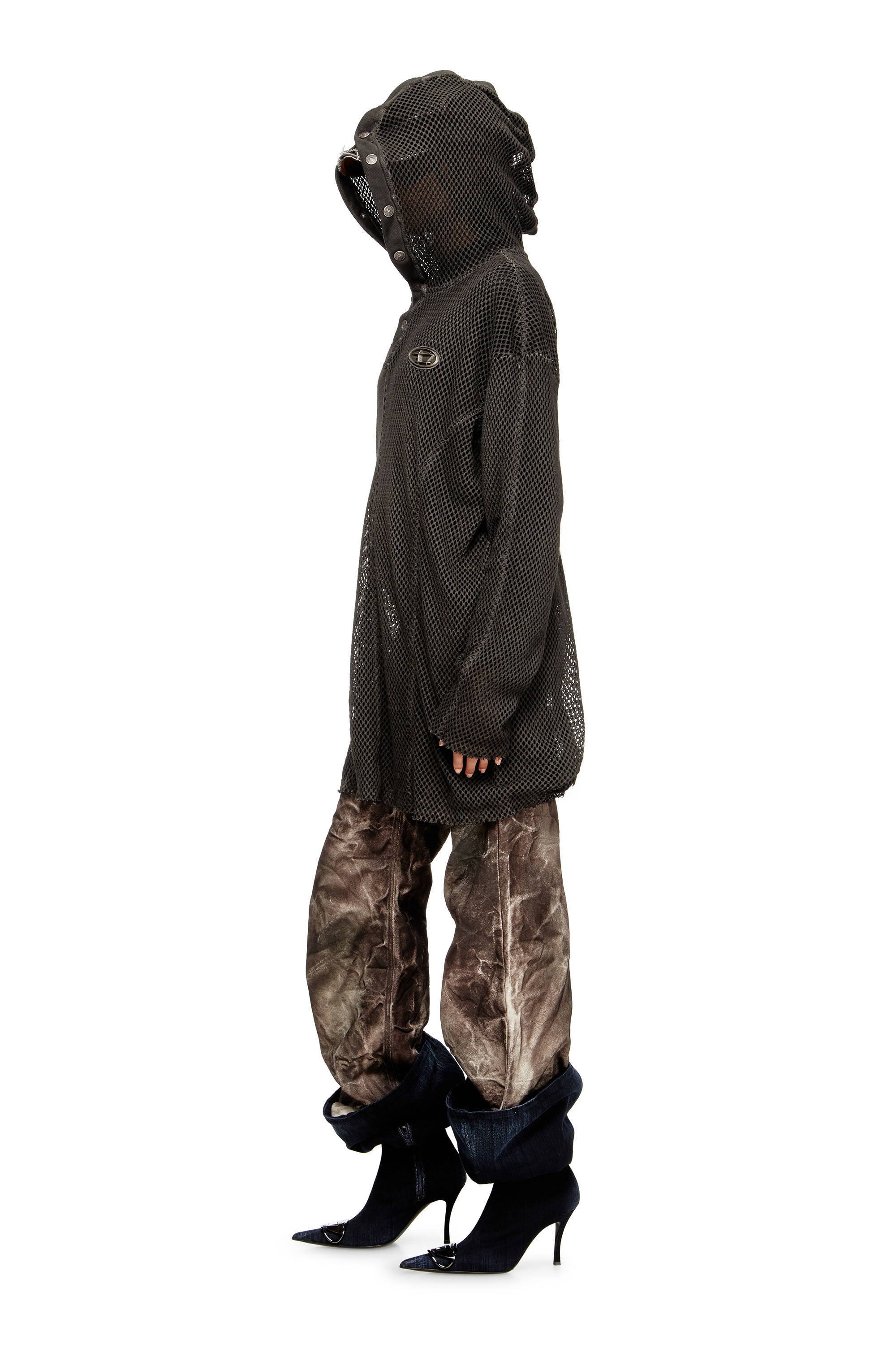 Diesel - S-THUG-FISHNET, Hoodie in rete con chiusura totale Unisex in Nero - 7