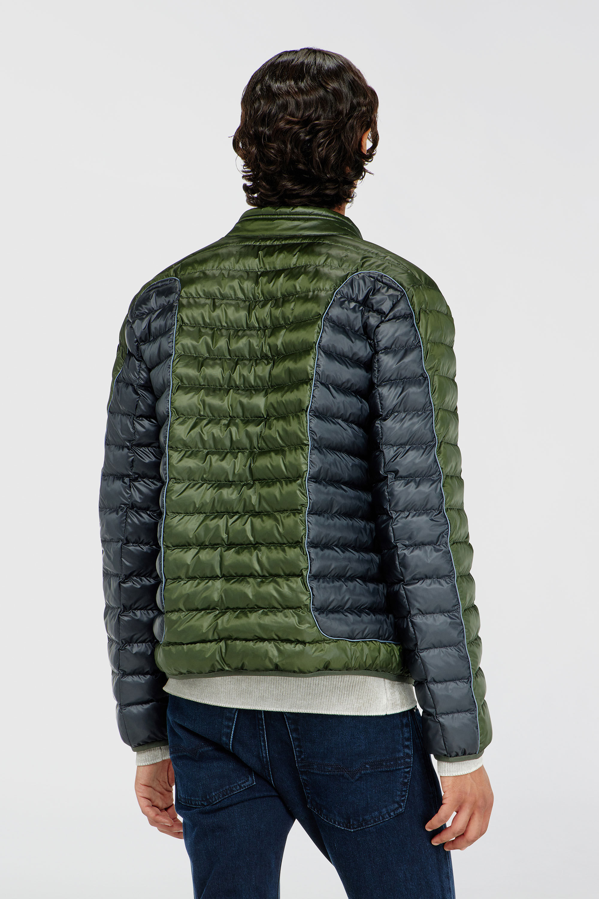 Diesel - W-PILOT-BLOCK, Herren Biker-Pufferjacke mit Colour-Block-Design in Grau/Gr&uuml;n - 4