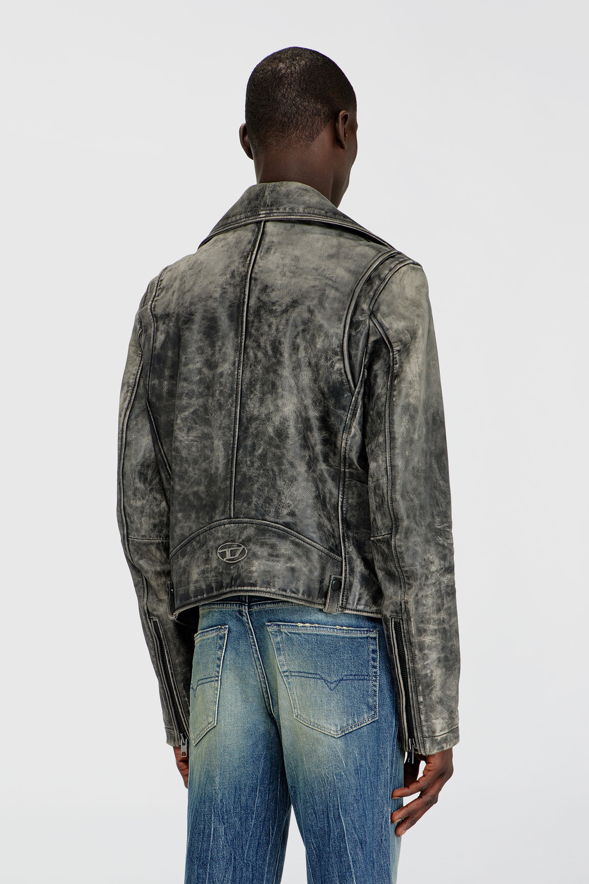 Diesel - L-EON-CJCM, Herren Biker-Jacke aus behandeltem Leder in Dunkelgrau - 4