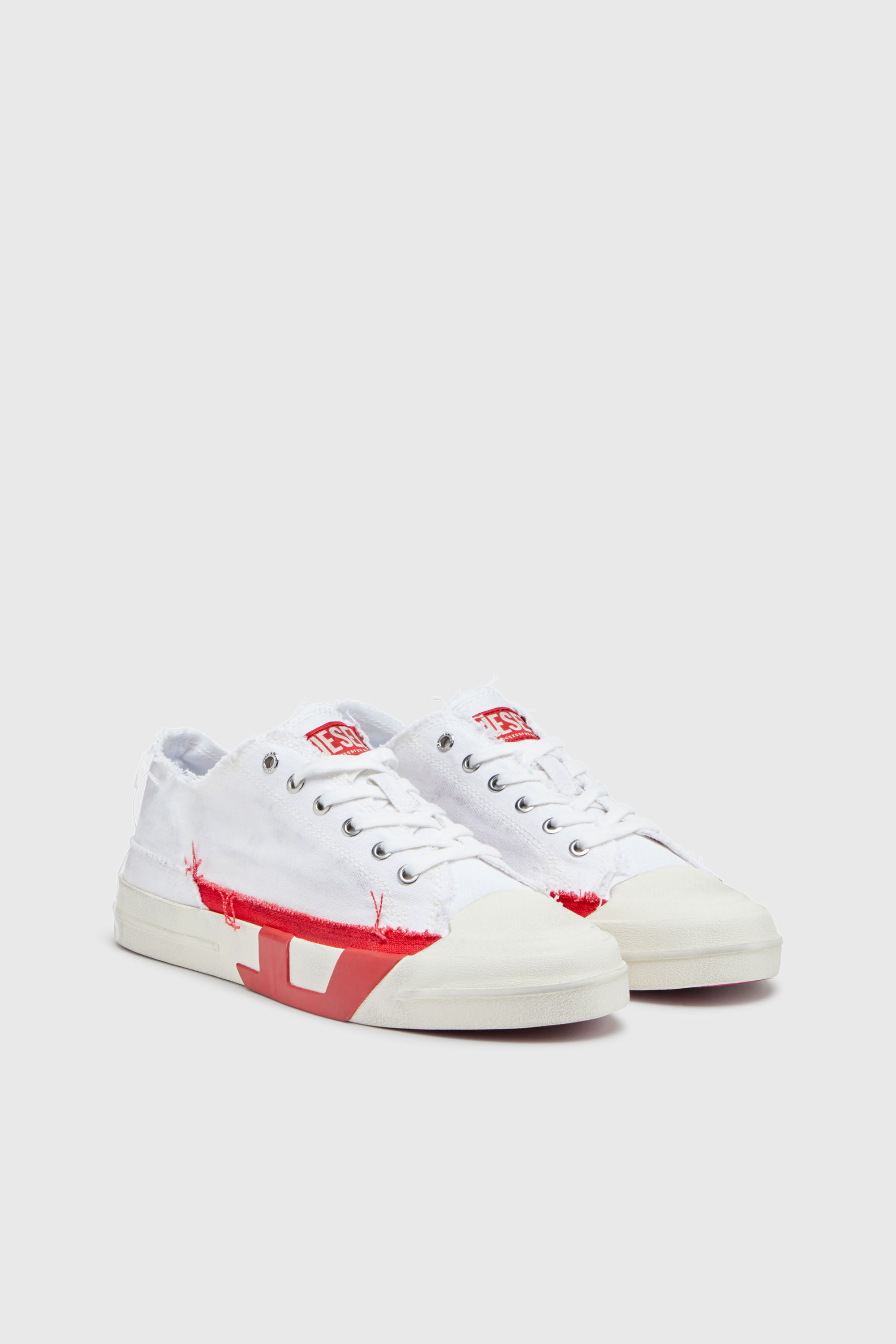 Diesel - S-D-VERSE LOW, Herren S-D-Verse-Canvas-Sneakers mit Schmutz-Effekt in Weiss/Rot - 2