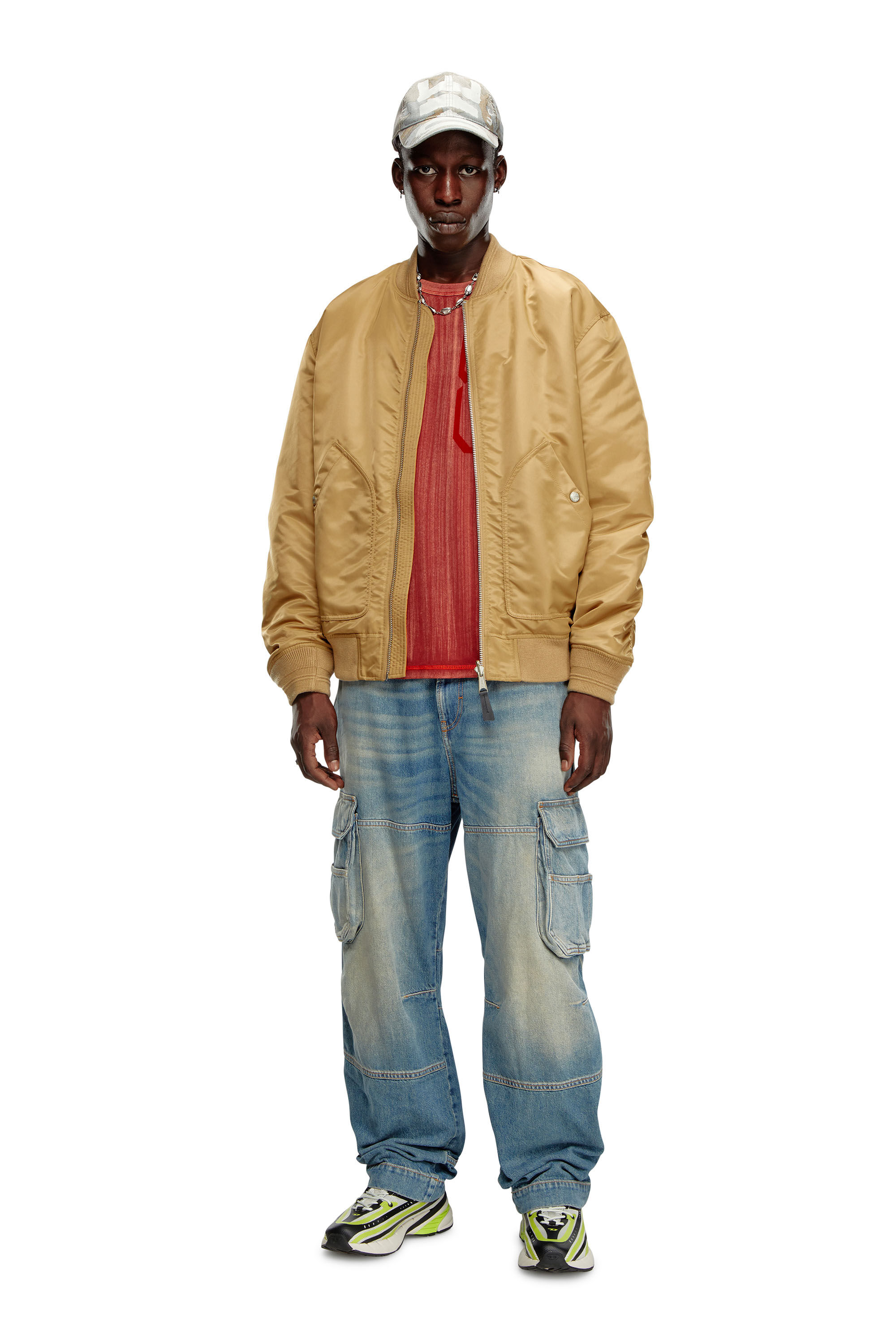 Diesel - J-HELD, Veste bomber en nylon rembourré avec Oval D Homme in Marron - 1