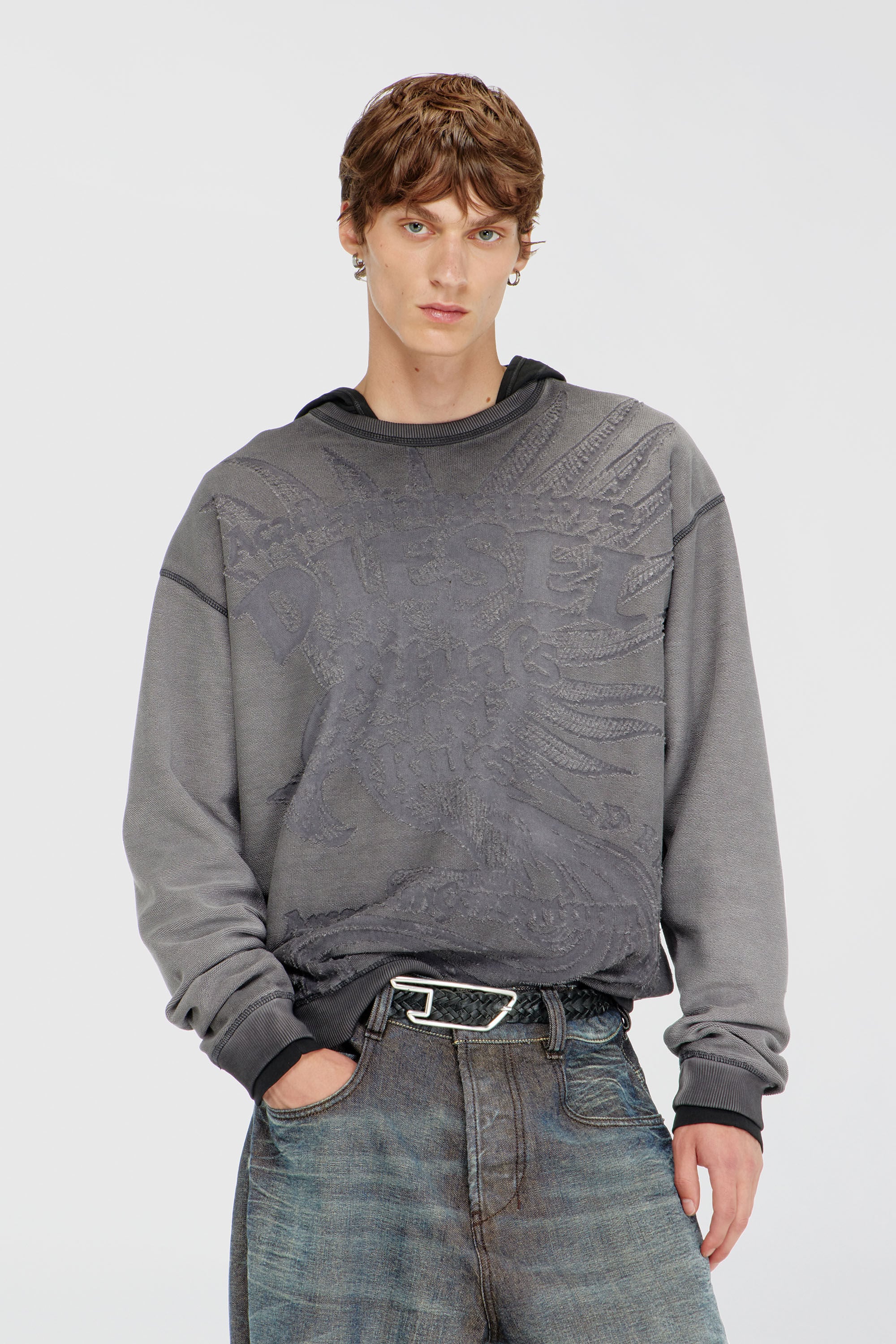 Diesel - S-ARON-RAW, Herren Sweatshirt mit d&eacute;vor&eacute;-Print in Dunkelgrau - 3