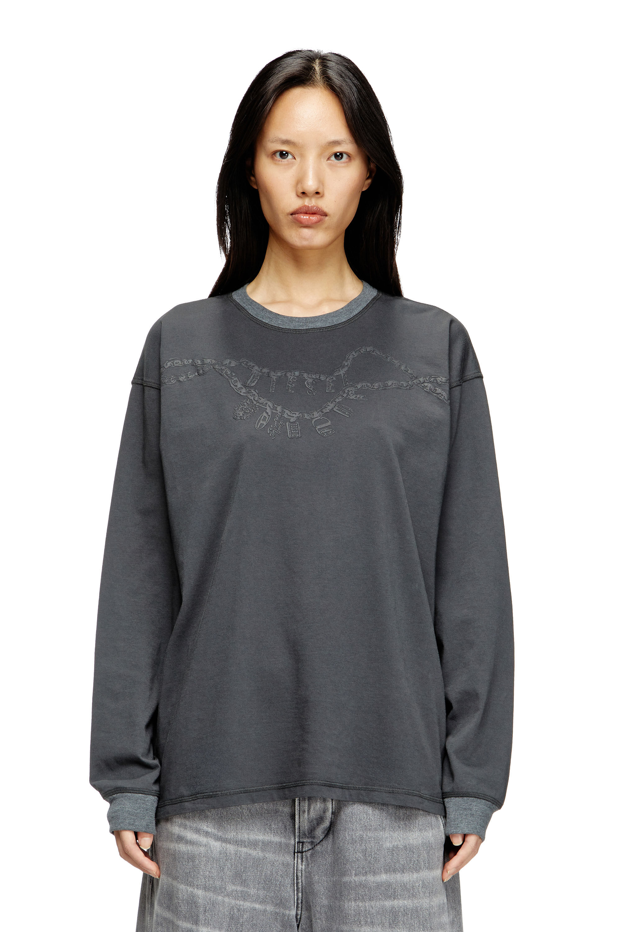 Diesel - T-BOXT-LS-HOSHI, Unisex Langarm-T-Shirt mit Anhänger-Halskette-Print in Dunkelgrau - 5