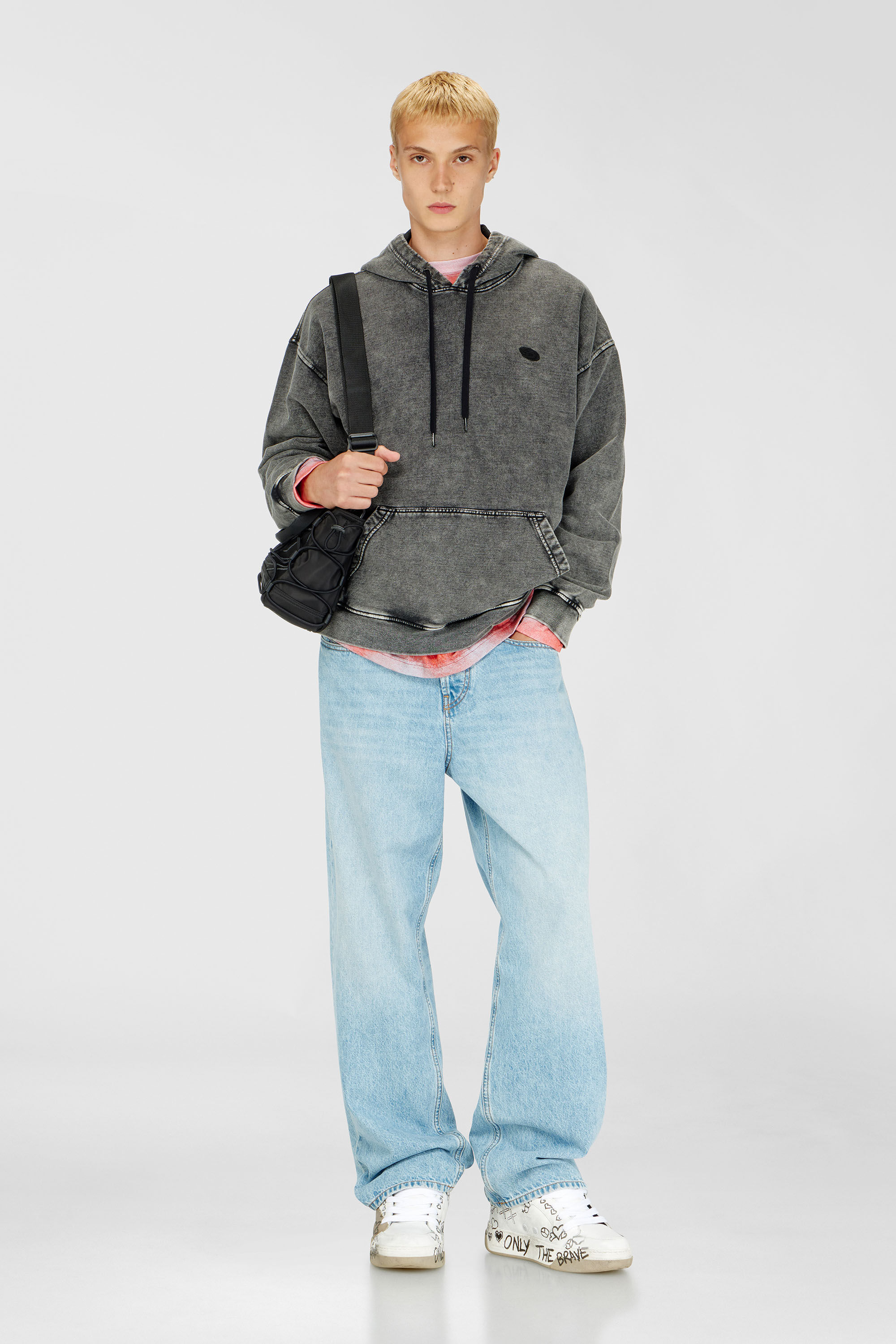 Diesel - S-BOXT-HOOD-DEN, Felpa con cappuccio con toppa posteriore tagliata a vivo Uomo in Grigio - 1