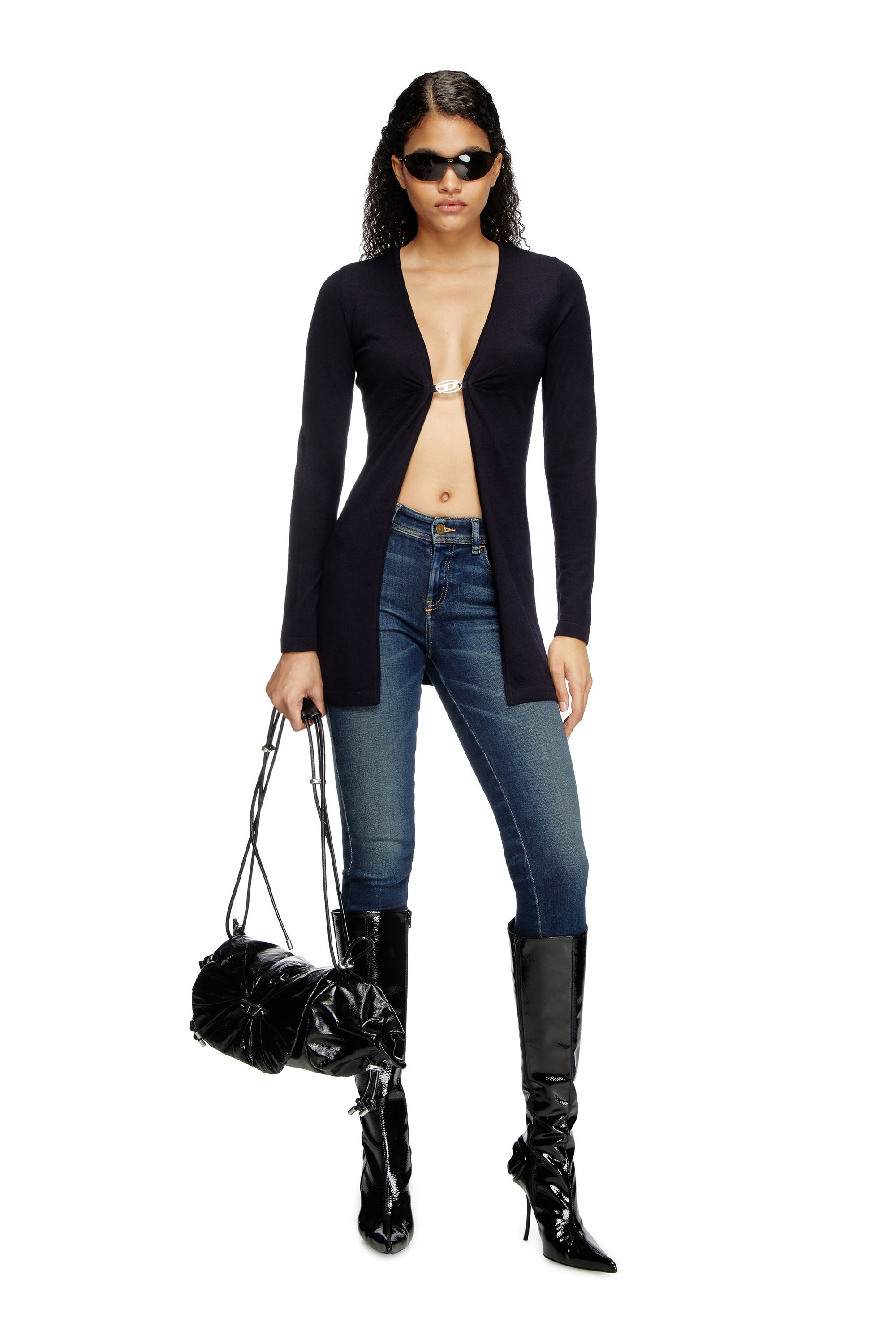 Diesel - M-PIERRY-LONG, Cardigan long en laine avec devant ouvert Femme in Bleu - 1
