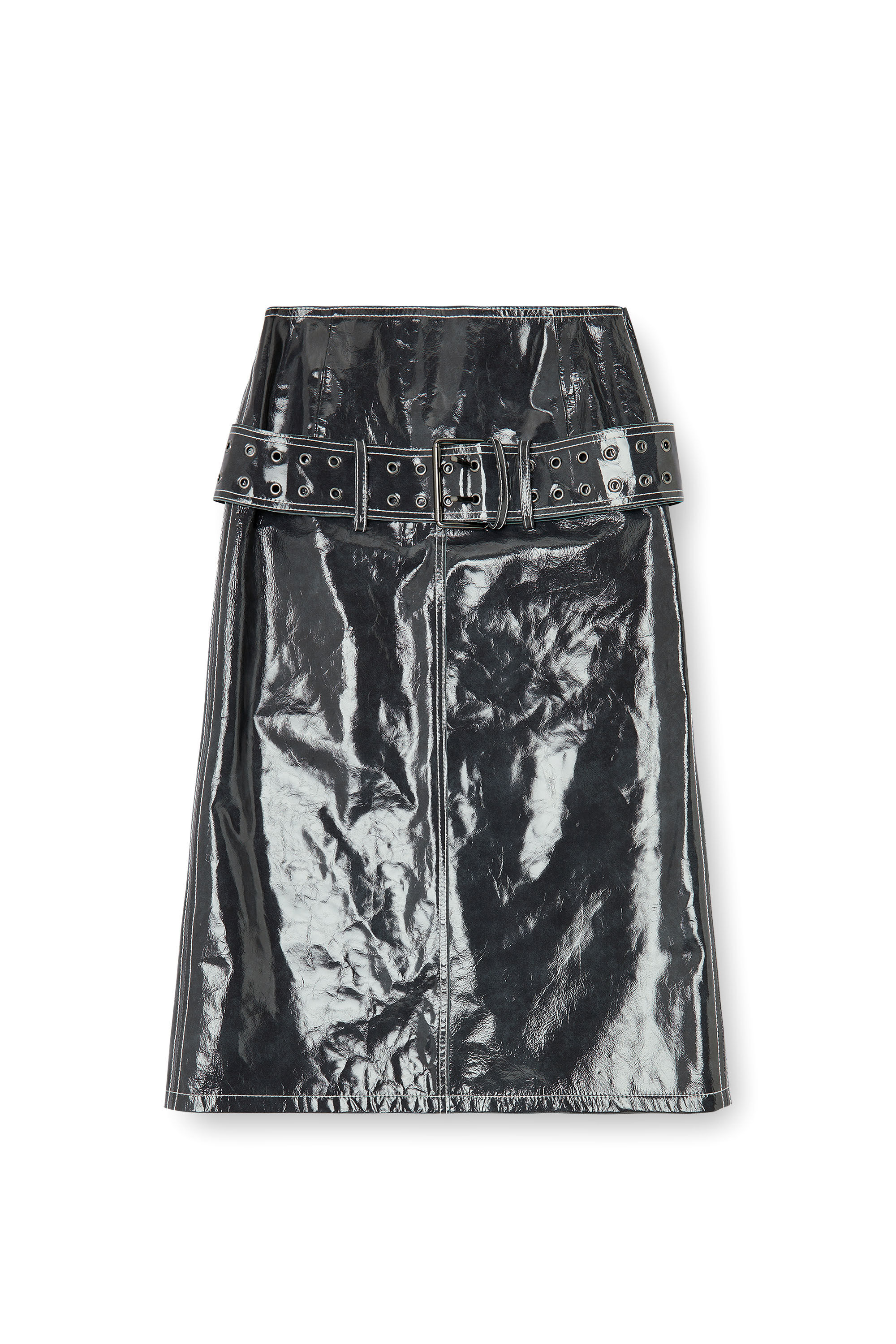 Diesel - L-ASCAR, Jupe midi en cuir verni avec ceinture Femme in ToBeDefined - 2