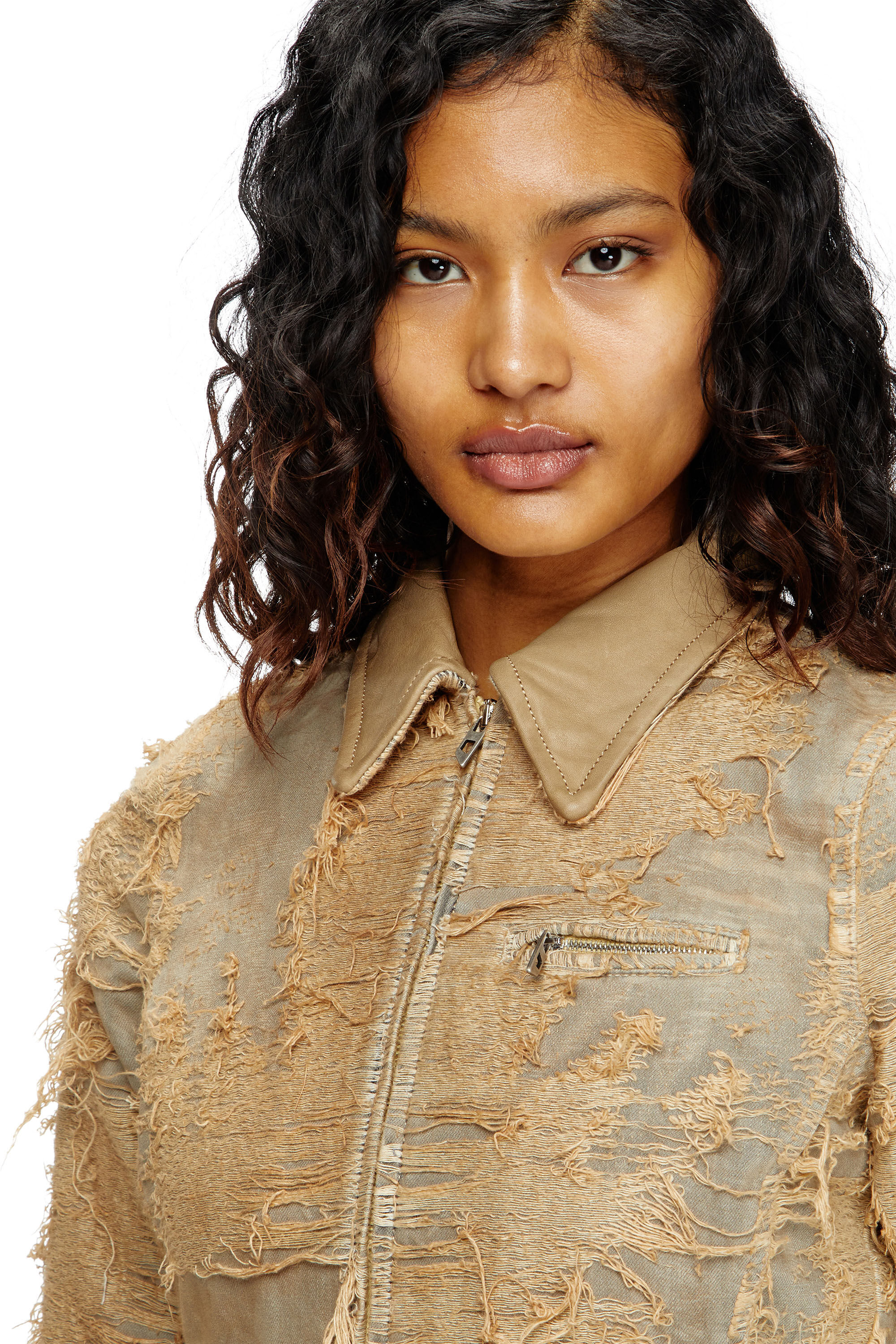 Diesel - DE-NEA-FSG, Giacca slim in denim colorato distressed Donna in Marrone - 5