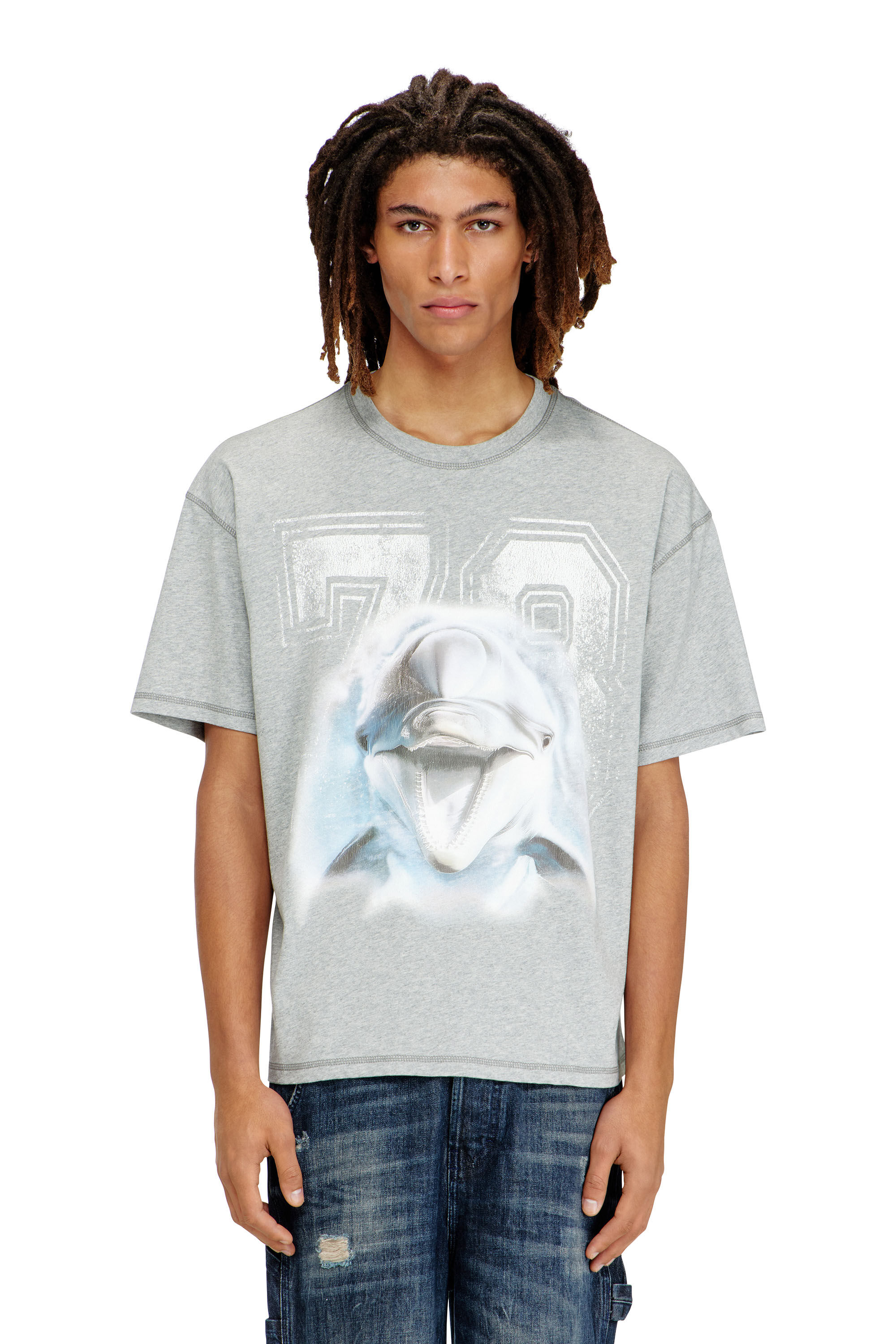 Diesel - T-BOXT-DOLPHIN, Herren Locker sitzendes T-Shirt mit Delfin-Grafik in Grau - 3