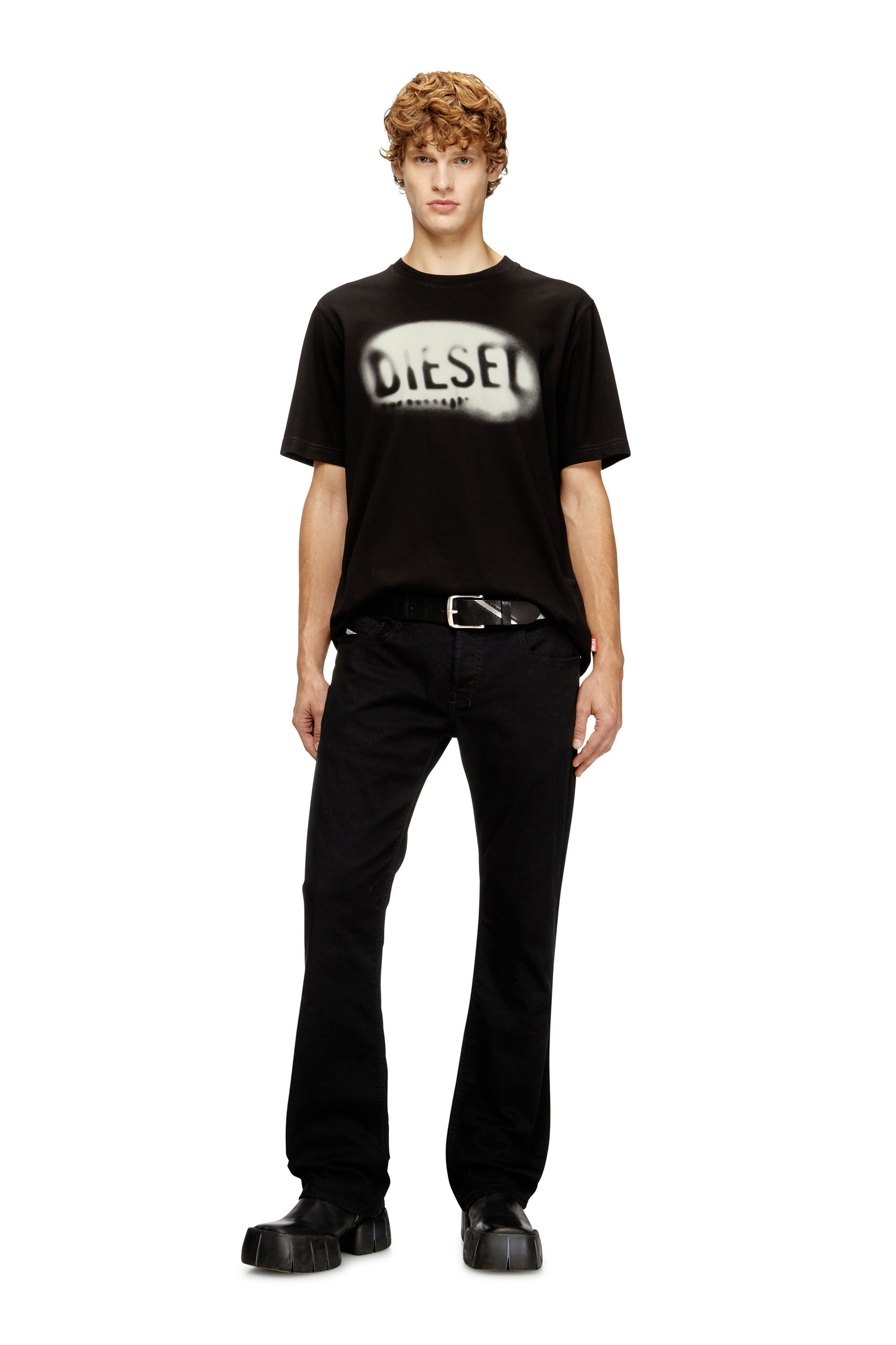 Diesel - T-ADJUST-V2, Herren Leichtes Baumwoll-T-Shirt mit verblasstem Logo in Schwarz - 1