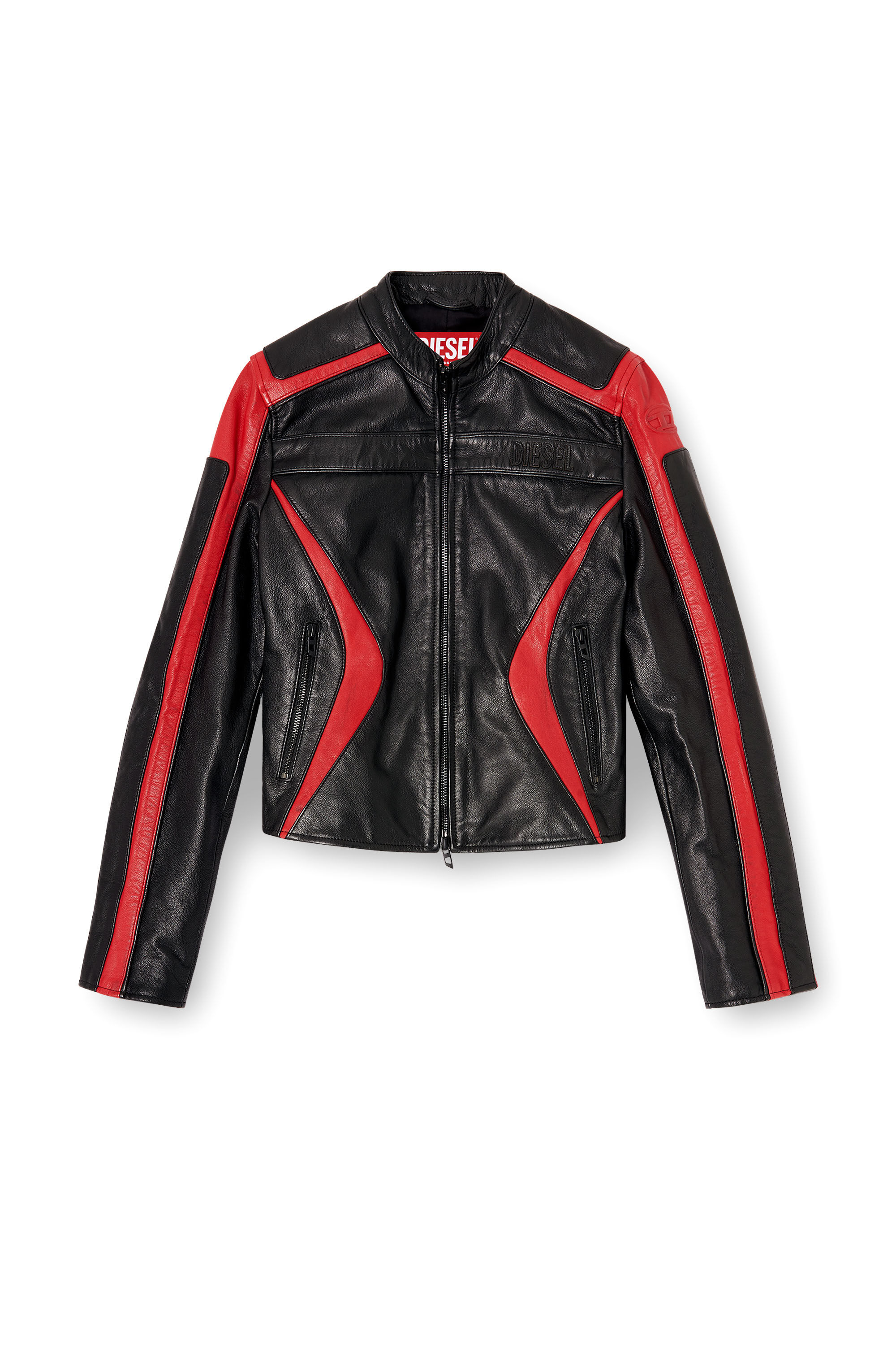 Diesel - L-OVABLE, Blouson motard en cuir color-block Femme in Polychrome - 2
