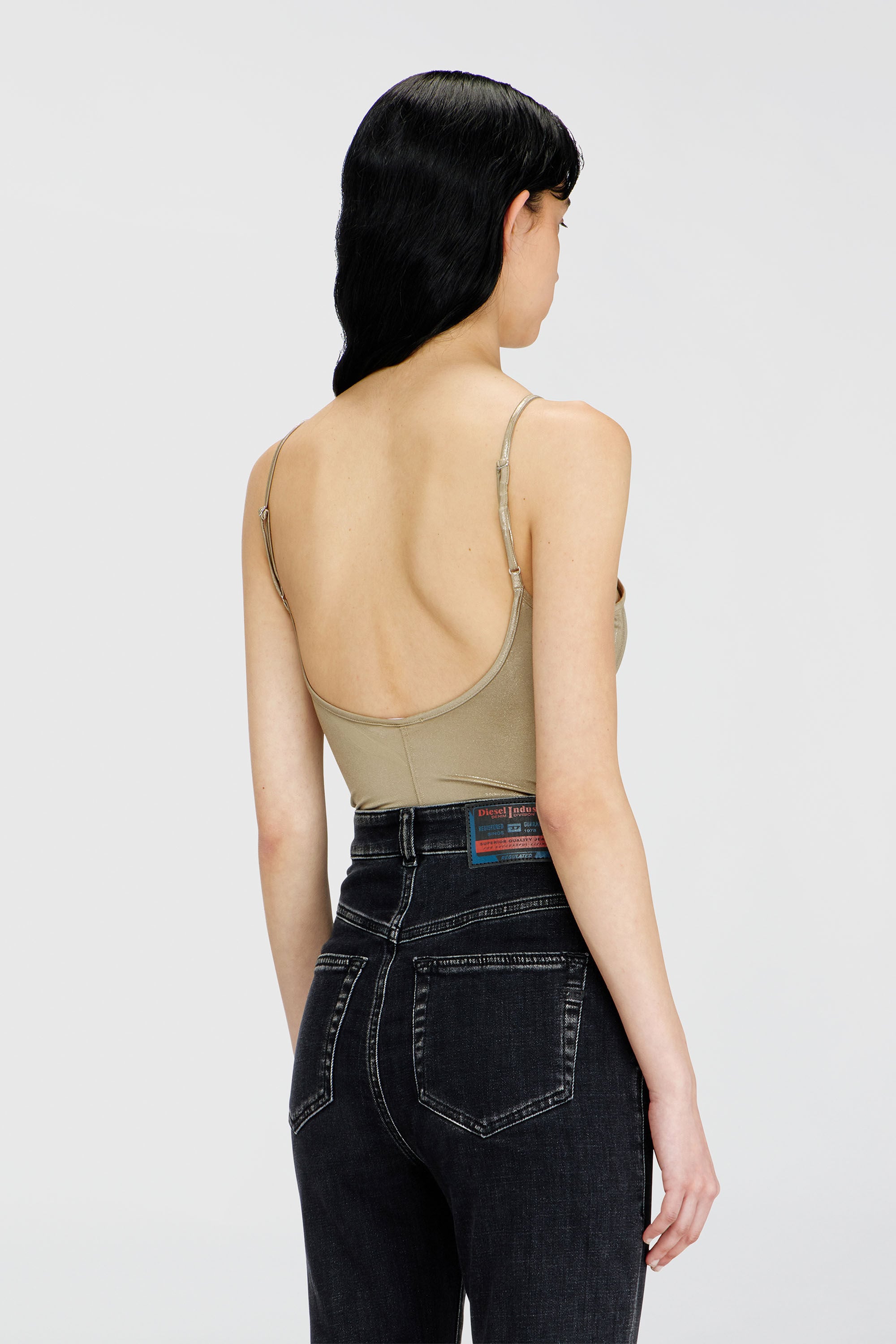 Diesel - T-IMYNY, Damen Gl&auml;nzender Jersey-Body mit Rundhalsausschnitt in Gold - 4