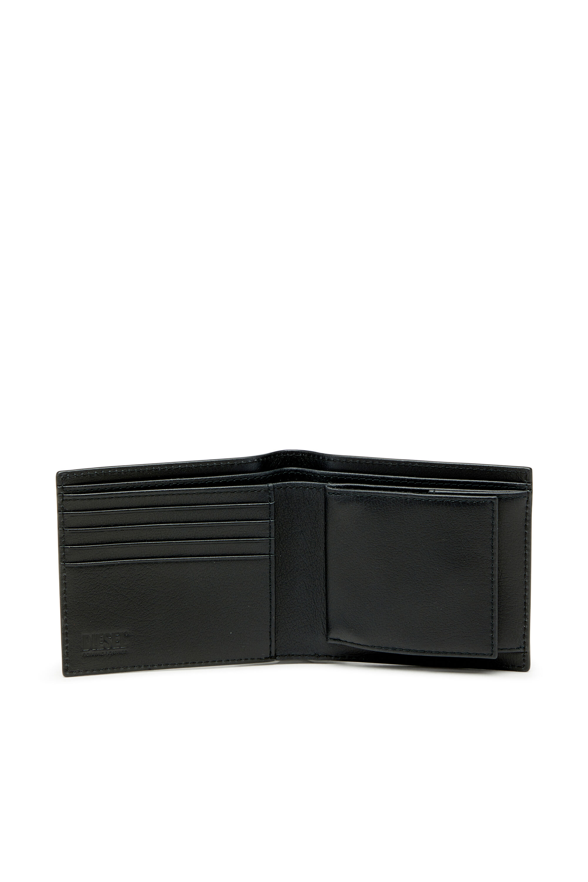 Diesel - MONOGRAM BI-FOLD COIN S 3D, Herren Leder-Bifold-Geldb&ouml;rse mit all-over gepr&auml;gtem Logo in Schwarz - 3