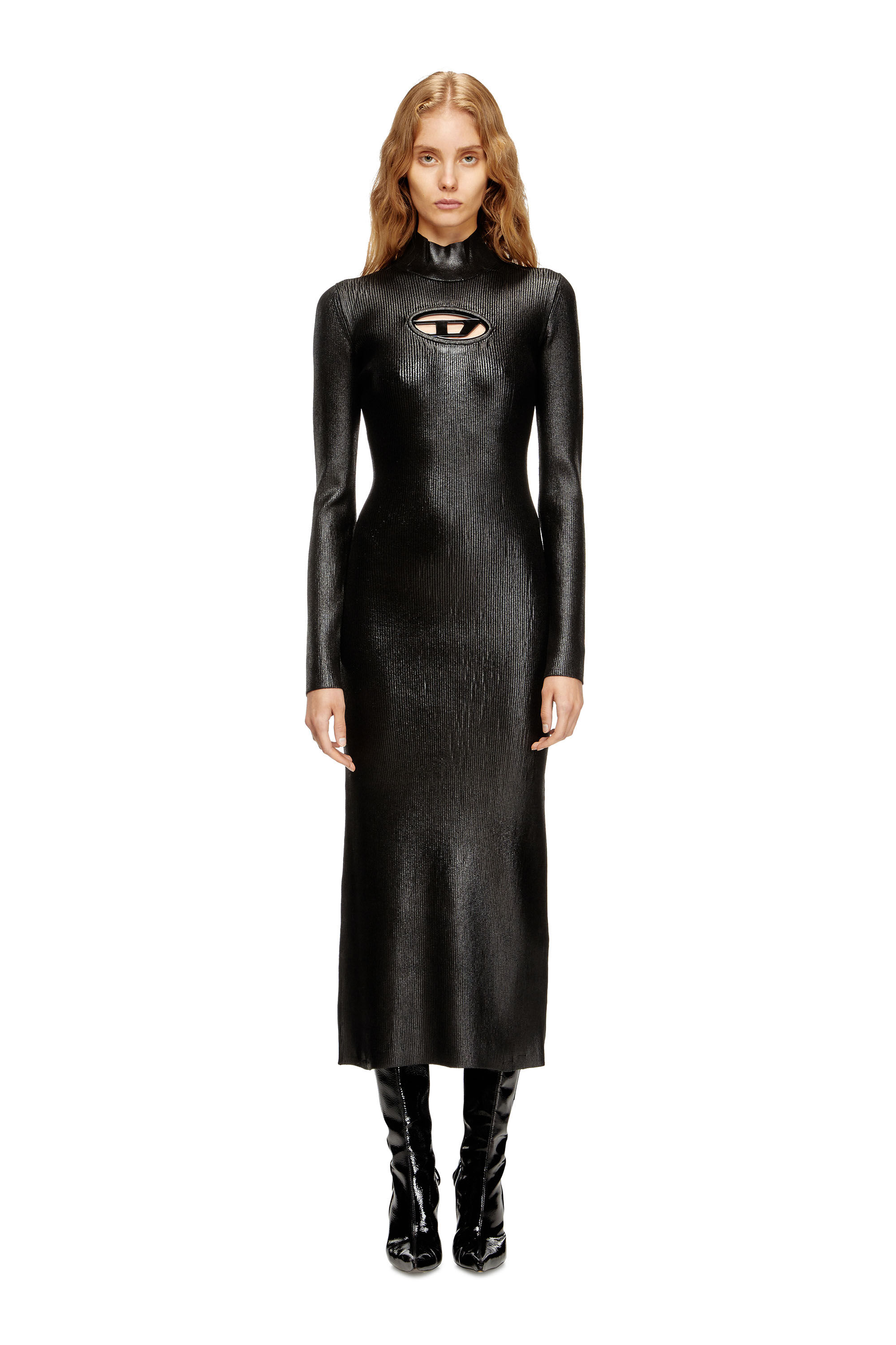 Diesel - M-ZARY-B, Damen Midi-Kleid mit Rollkragen aus glänzendem Strick in Schwarz - 3
