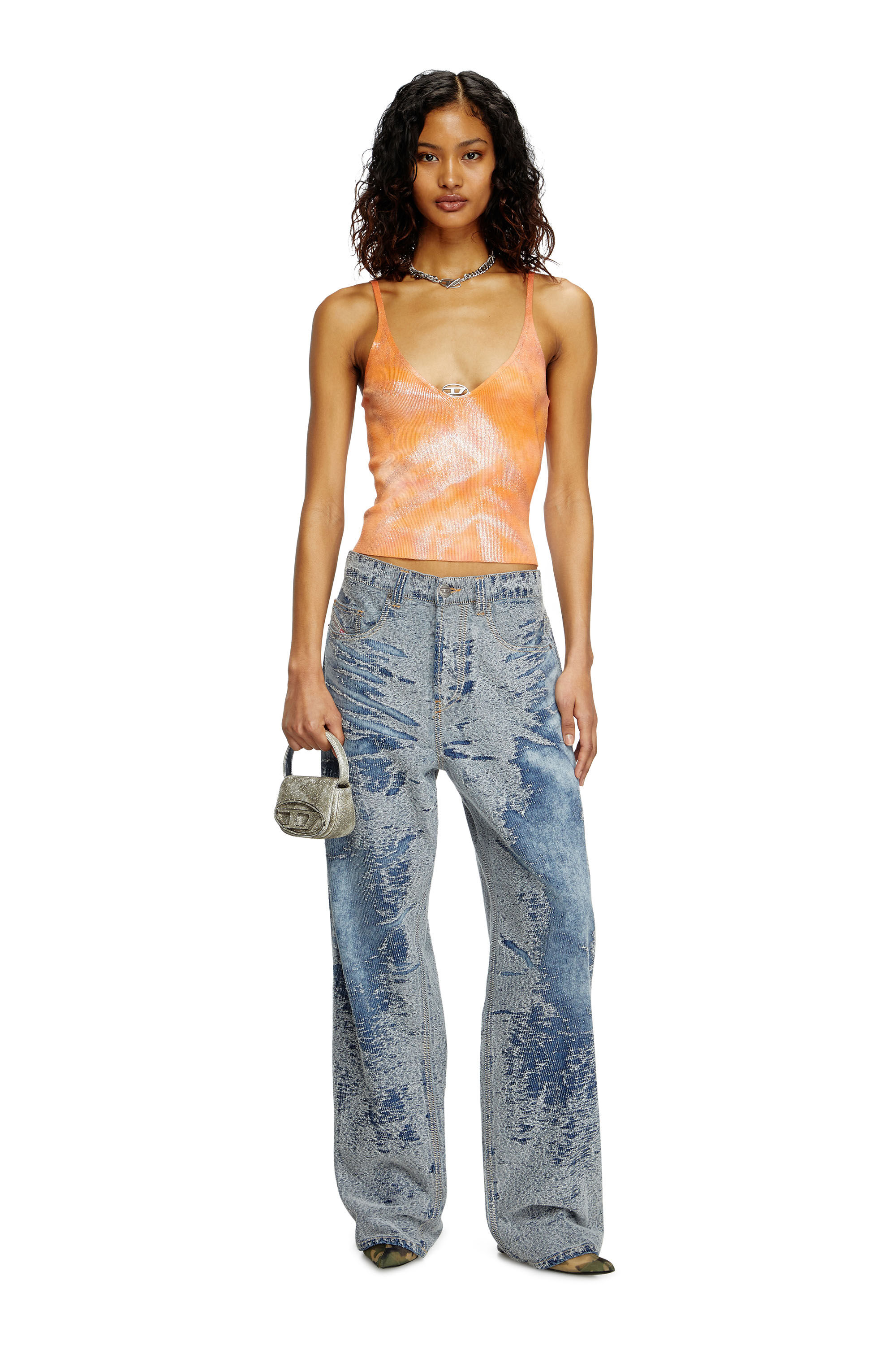 Diesel - M-ISMINA, Caraco en tricot métallisé solarisé Femme in Orange - 1