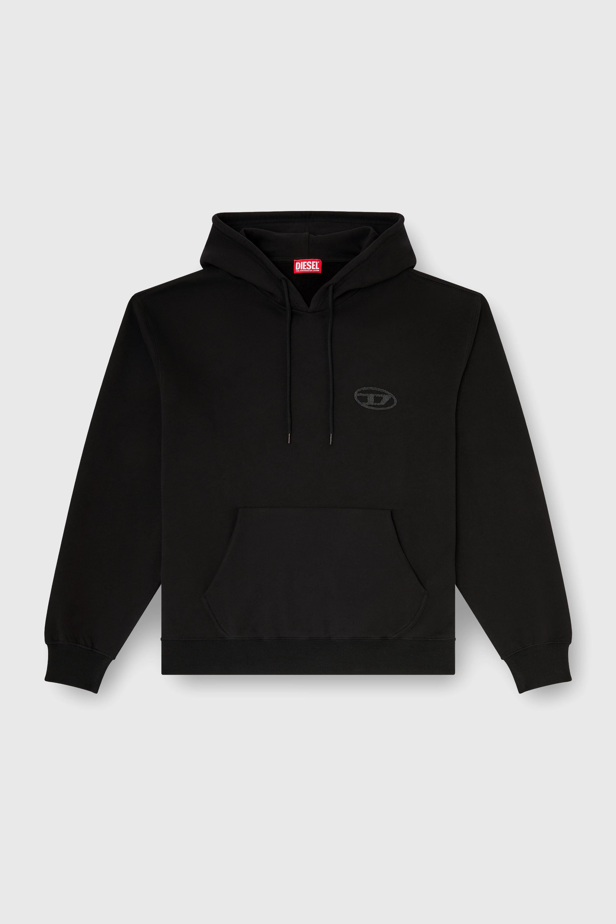 Diesel - S-LUK-H-T92, Felpa con cappuccio in cotone con ricamo Oval D tono su tono Uomo in Nero - 2