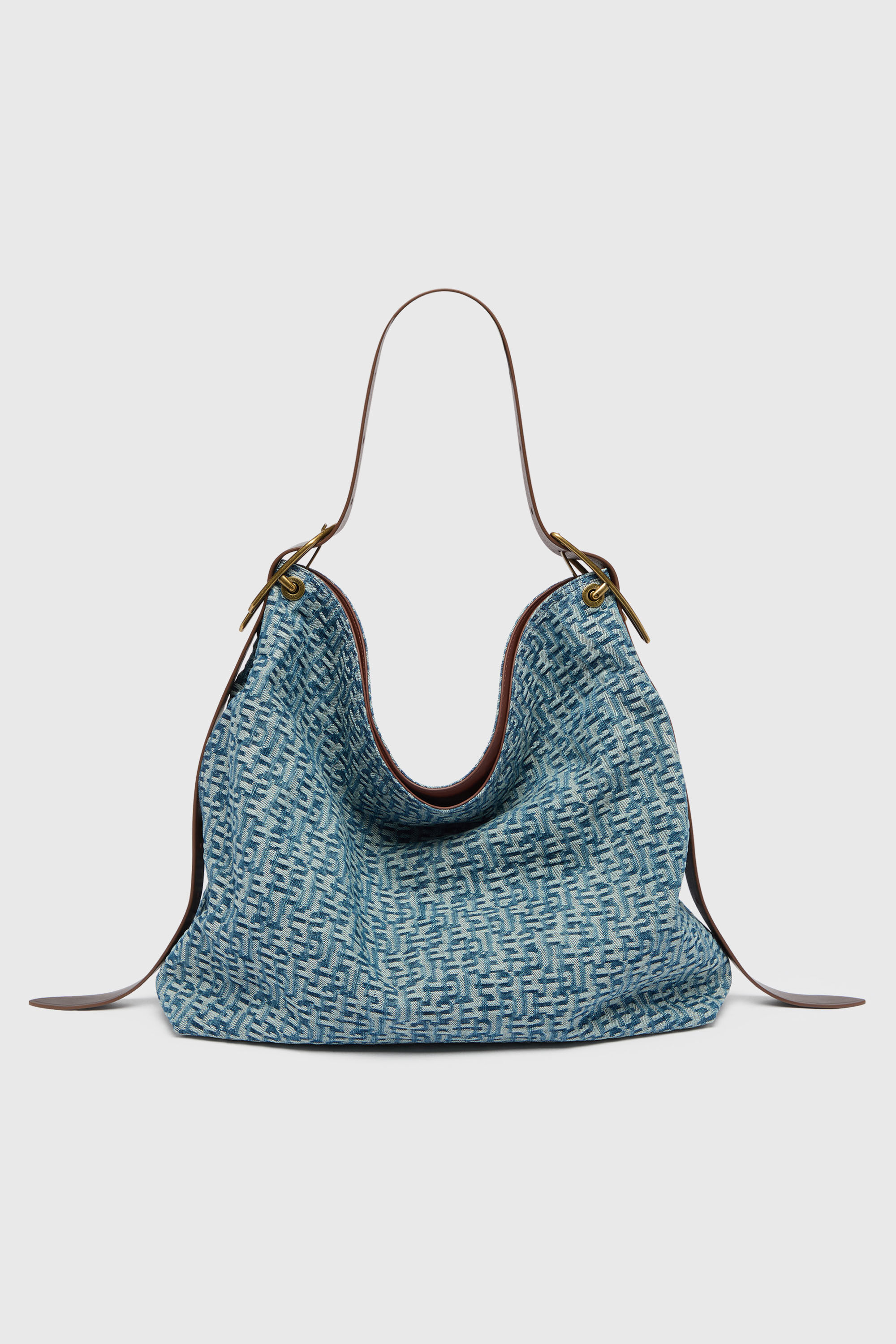 Diesel - D-LINE HOBO L, D-Line Sac hobo en denim monogramm&eacute; Femme in Bleu - 2