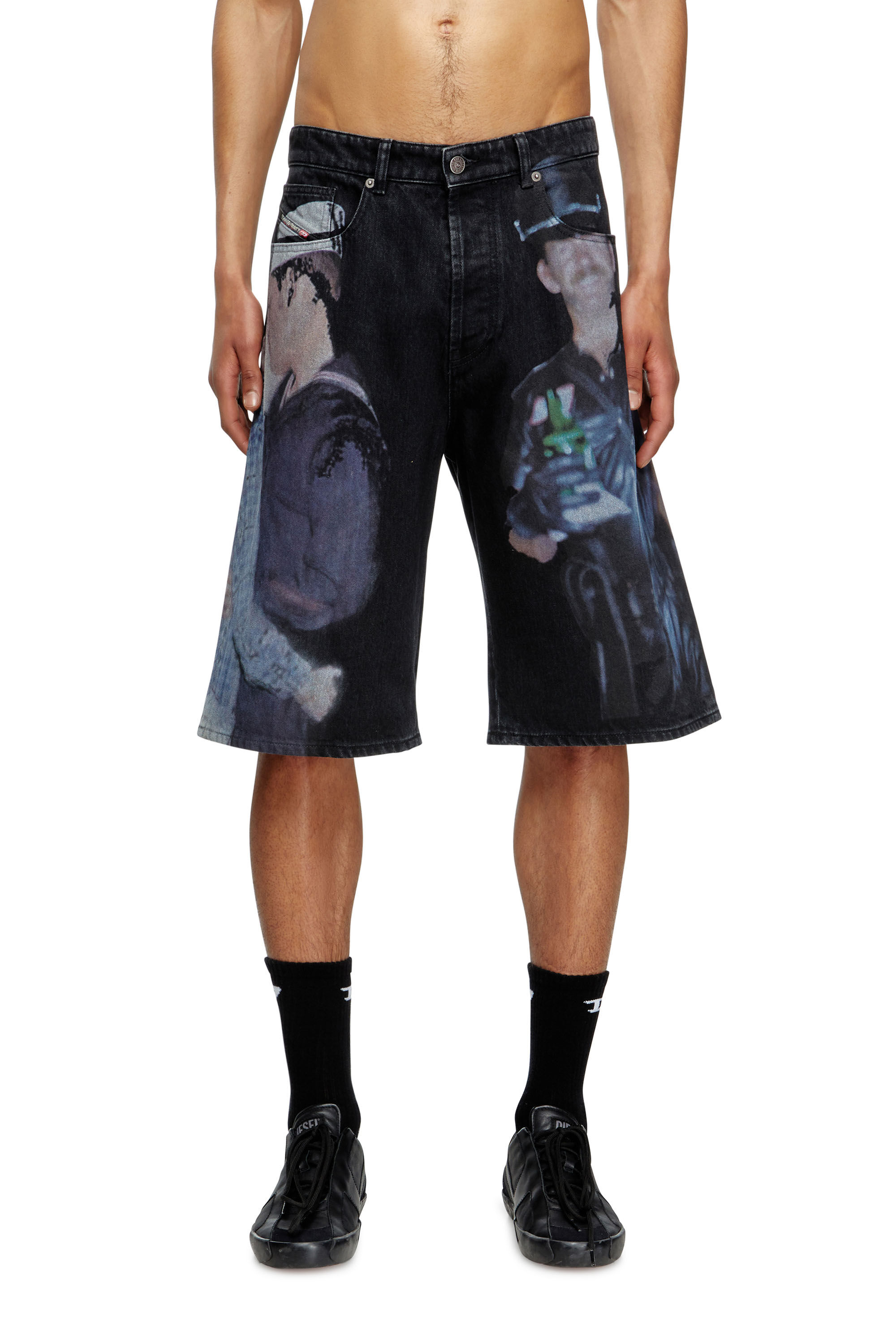 Diesel - PR-D-RIXFORD-S, Unisex Denim-Shorts mit mehrfarbigem Print in Schwarz - 3