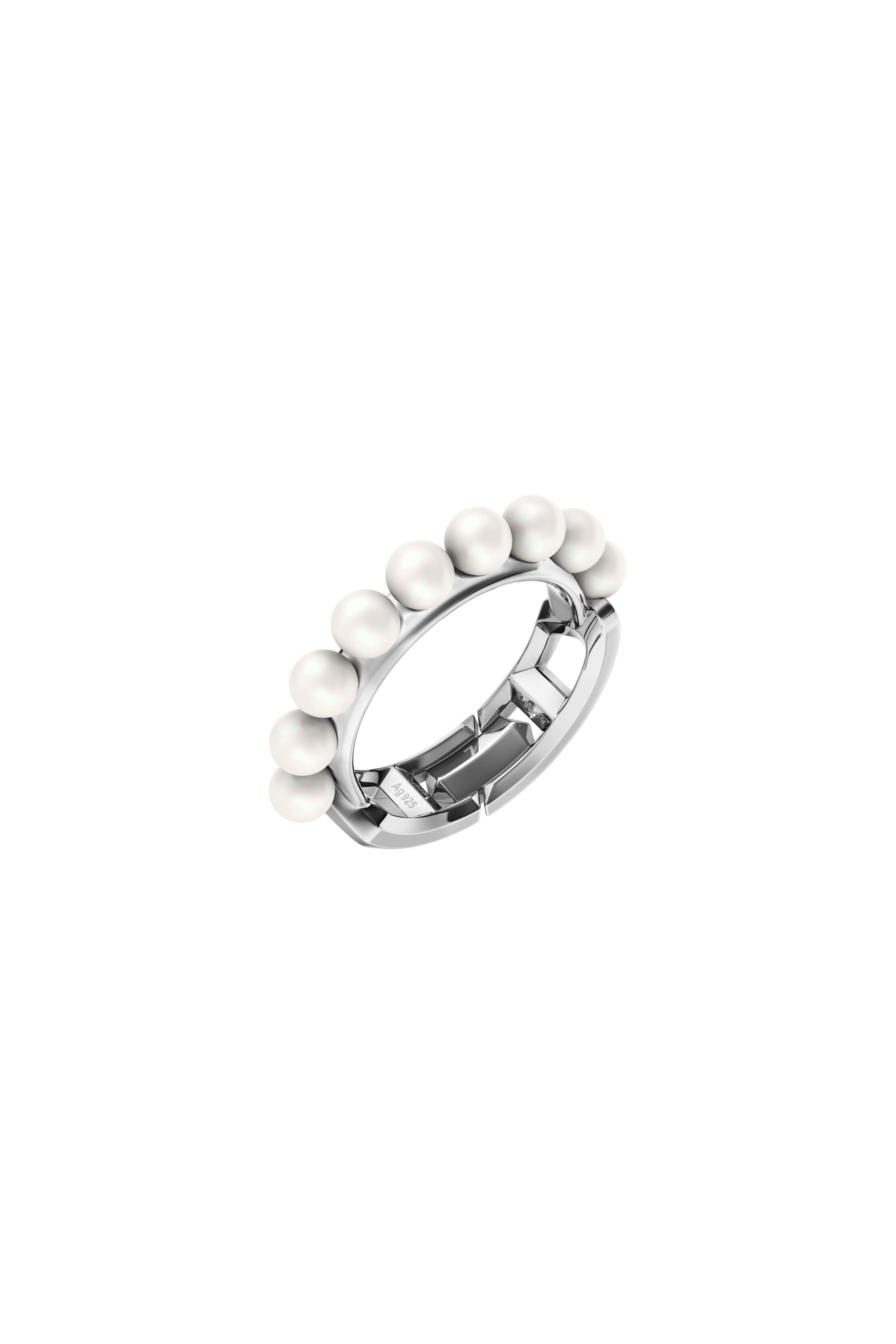Diesel - DL1370040 STERLING SILVER JEWEL, Bague en argent sterling et perle Mixte in Gris argent&eacute; - 1