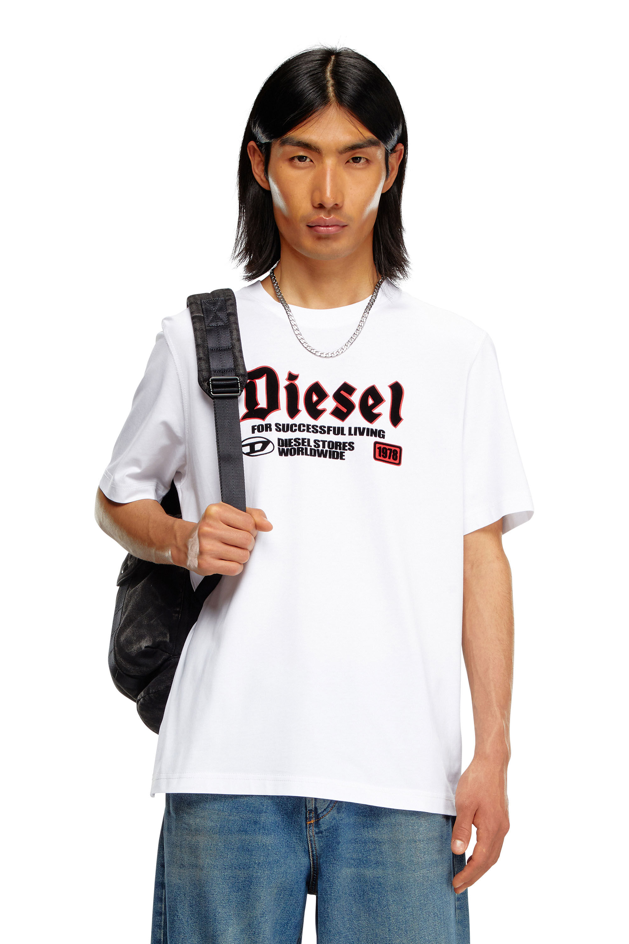 Diesel - T-ADJUST-K1, Herren T-Shirt mit aufgeflocktem Diesel-Print in Weiss - Image 3