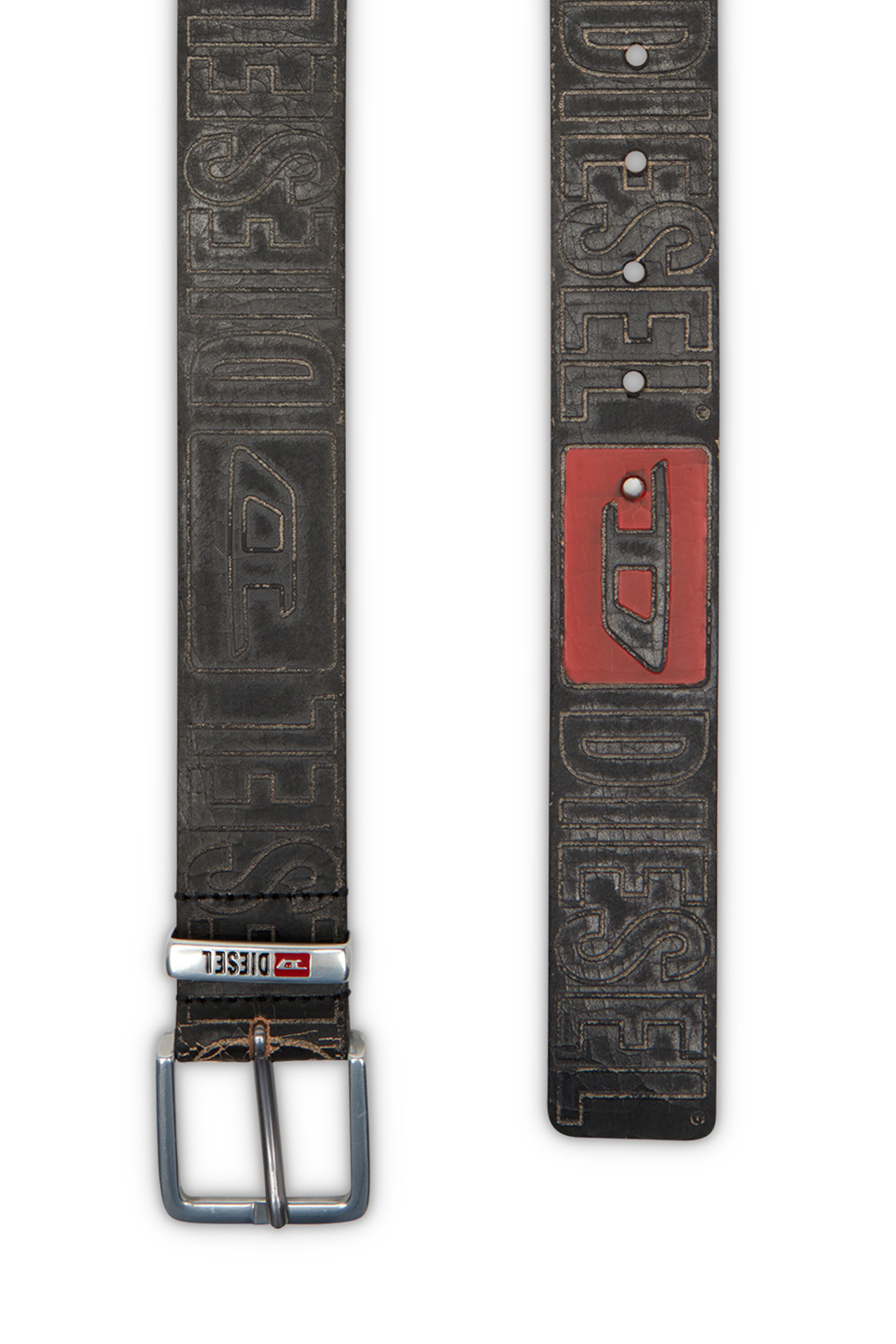 Diesel - B-BISCOTTO OUTLINE, Ceinture 4 cm en cuir avec logo Homme in Noir - 2
