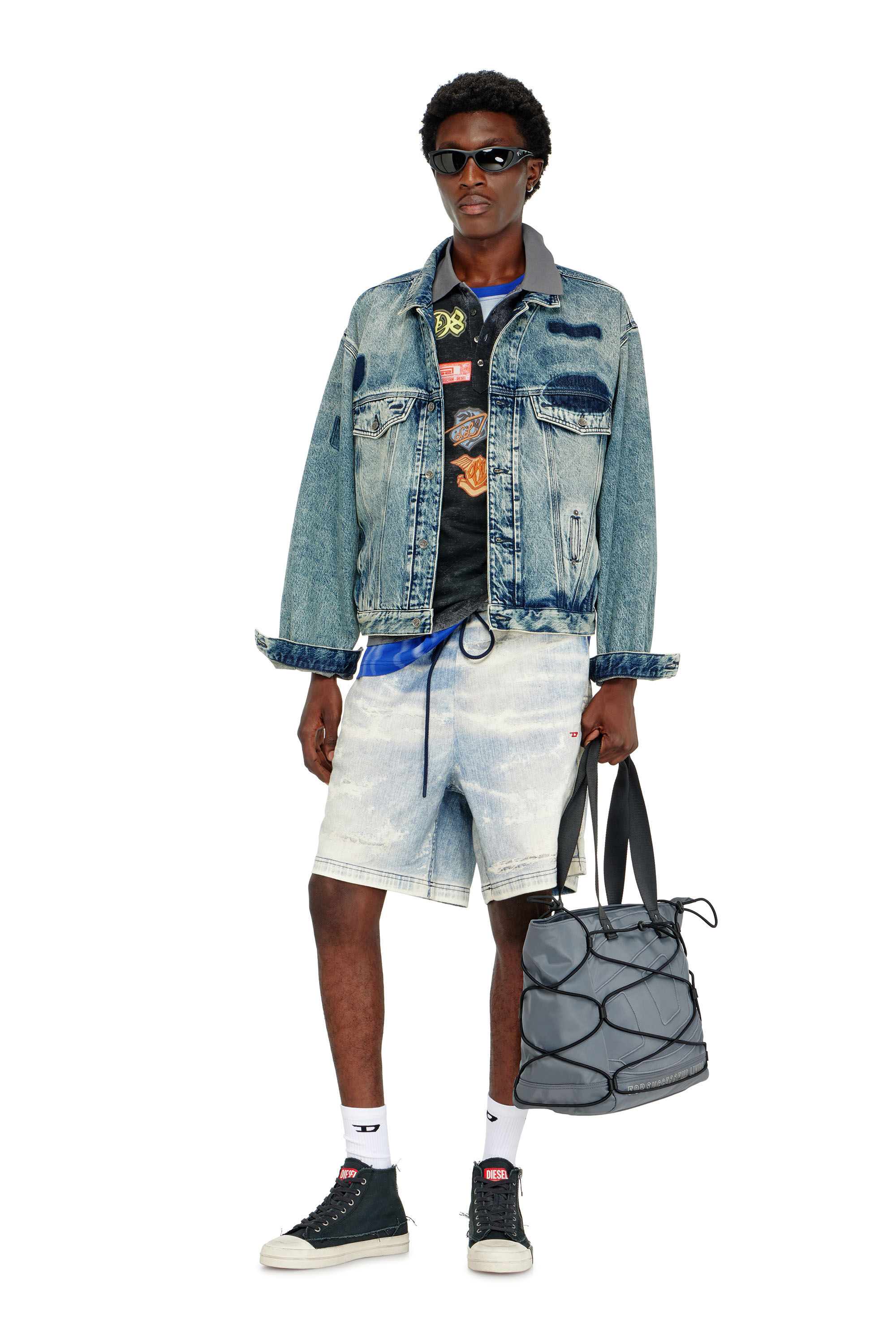 Diesel - D-DENVER-S2, Veste trucker avec effets patch Mixte in Bleu - 1