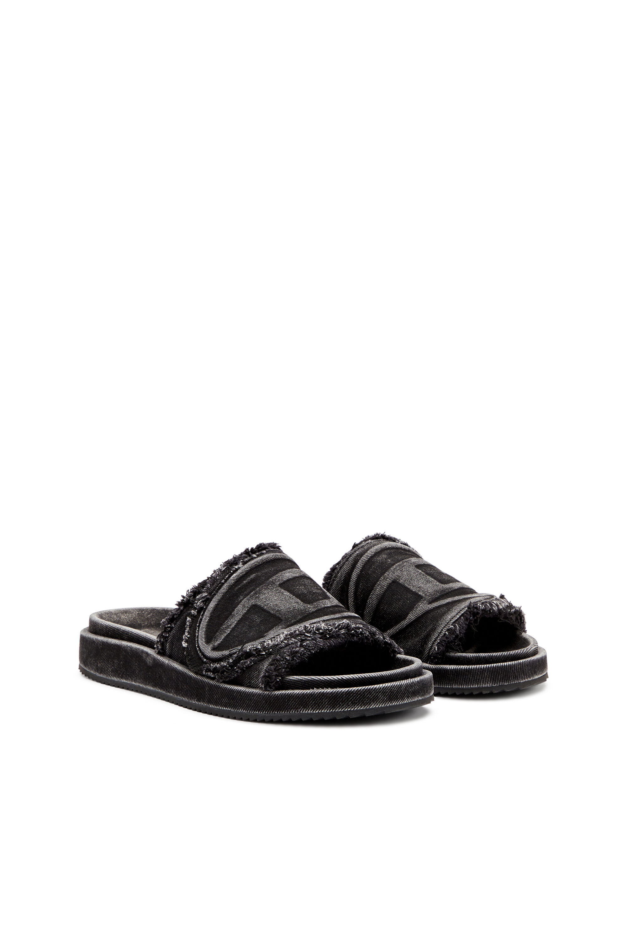 Diesel - SA-SLIDE D OVAL, Sa-Slide D-Slide in denim distressed Unisex in Nero - 2
