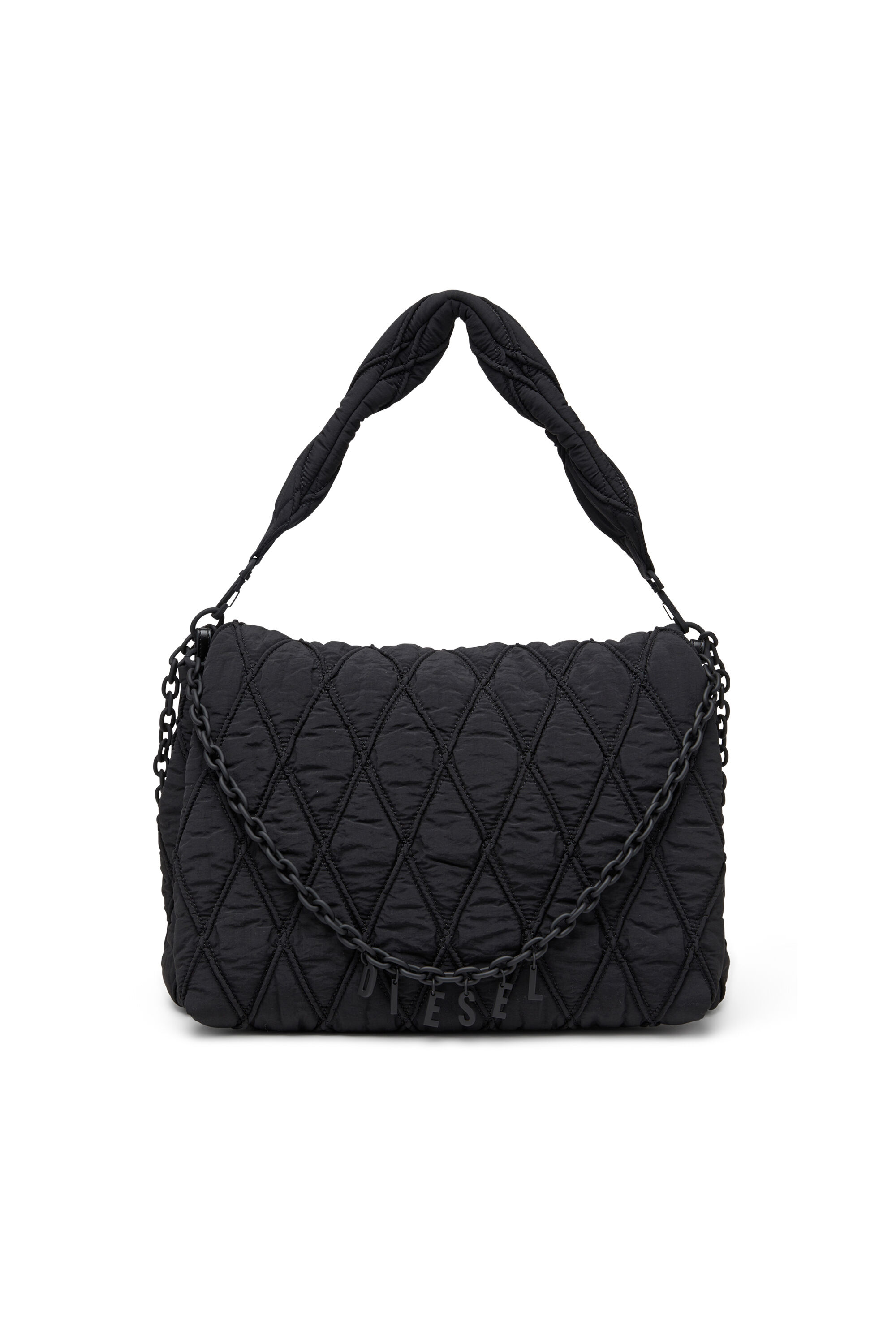 Diesel - CHARM-D SHOULDER L, Borsa a spalla in nylon washed trapuntato Donna in Nero - 1