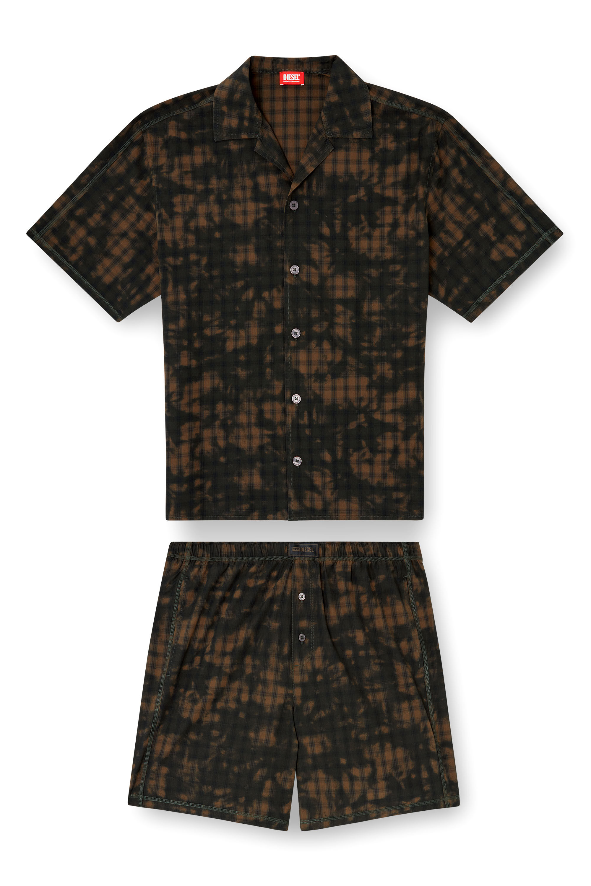 Diesel - SET-HORIEN-UTLT, Pyjama court en coton à carreaux imprimé nuageux Homme in Vert - 2