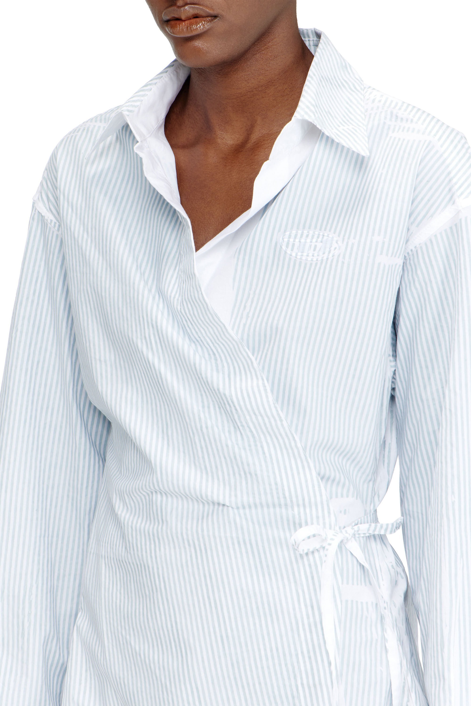 Diesel - D-DELPHOS-S2, Damen Popeline-Wickel-Minikleid mit Nadelstreifen in Hellblau - 5