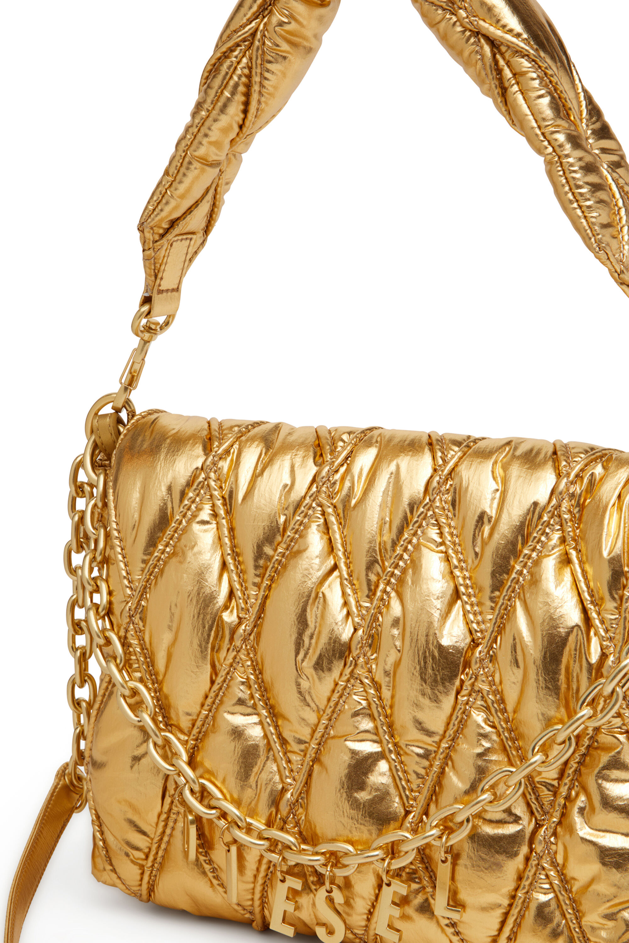 Diesel - CHARM-D SHOULDER M, Borsa a spalla in nylon metallizzato trapuntato Donna in Oro - 2