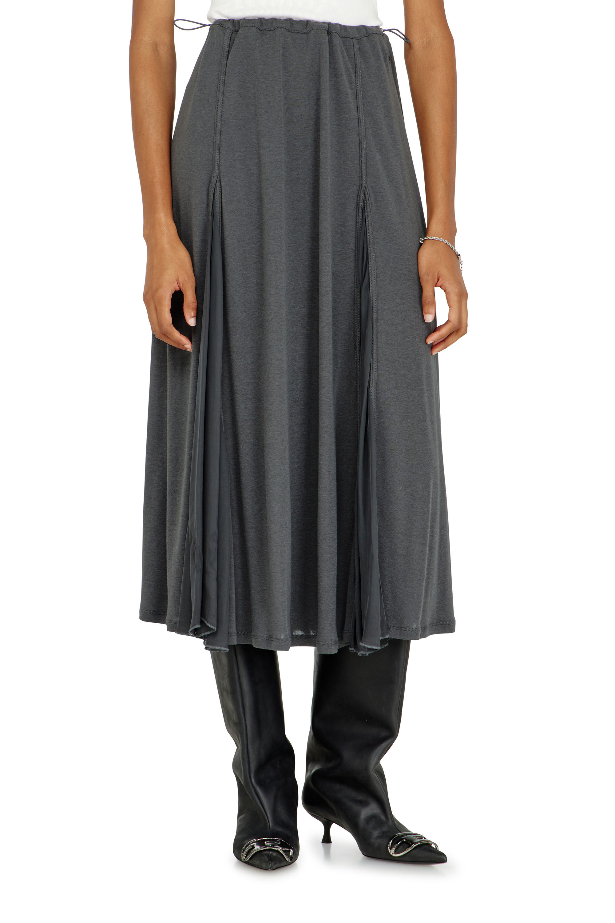 Diesel - O-LONGREI, Jupe midi en jersey c&ocirc;tel&eacute; et chiffon Femme in ToBeDefined - 3