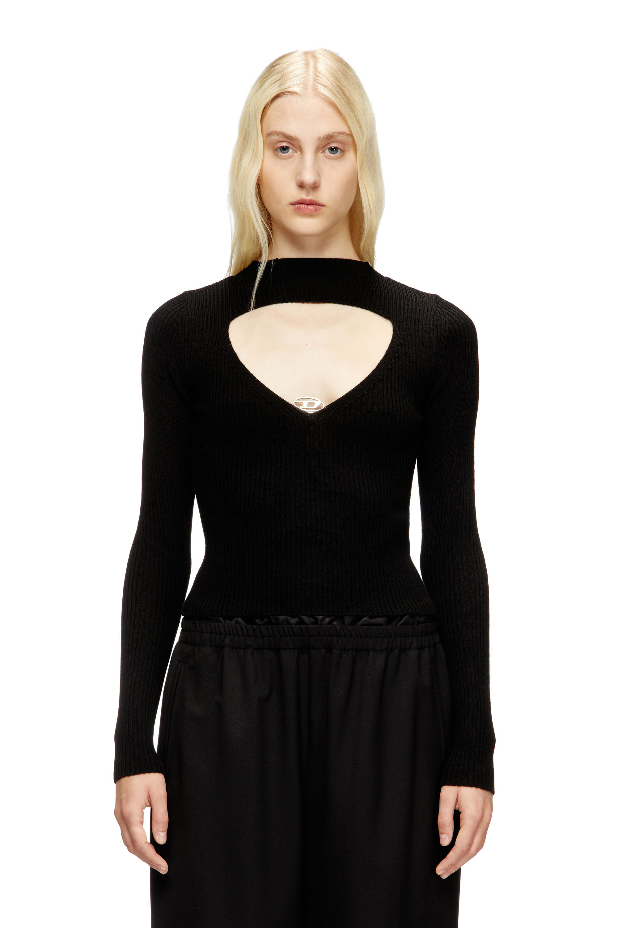 Diesel - M-OLINA, Maglia in lana a coste con cut-out Donna in Nero - 3