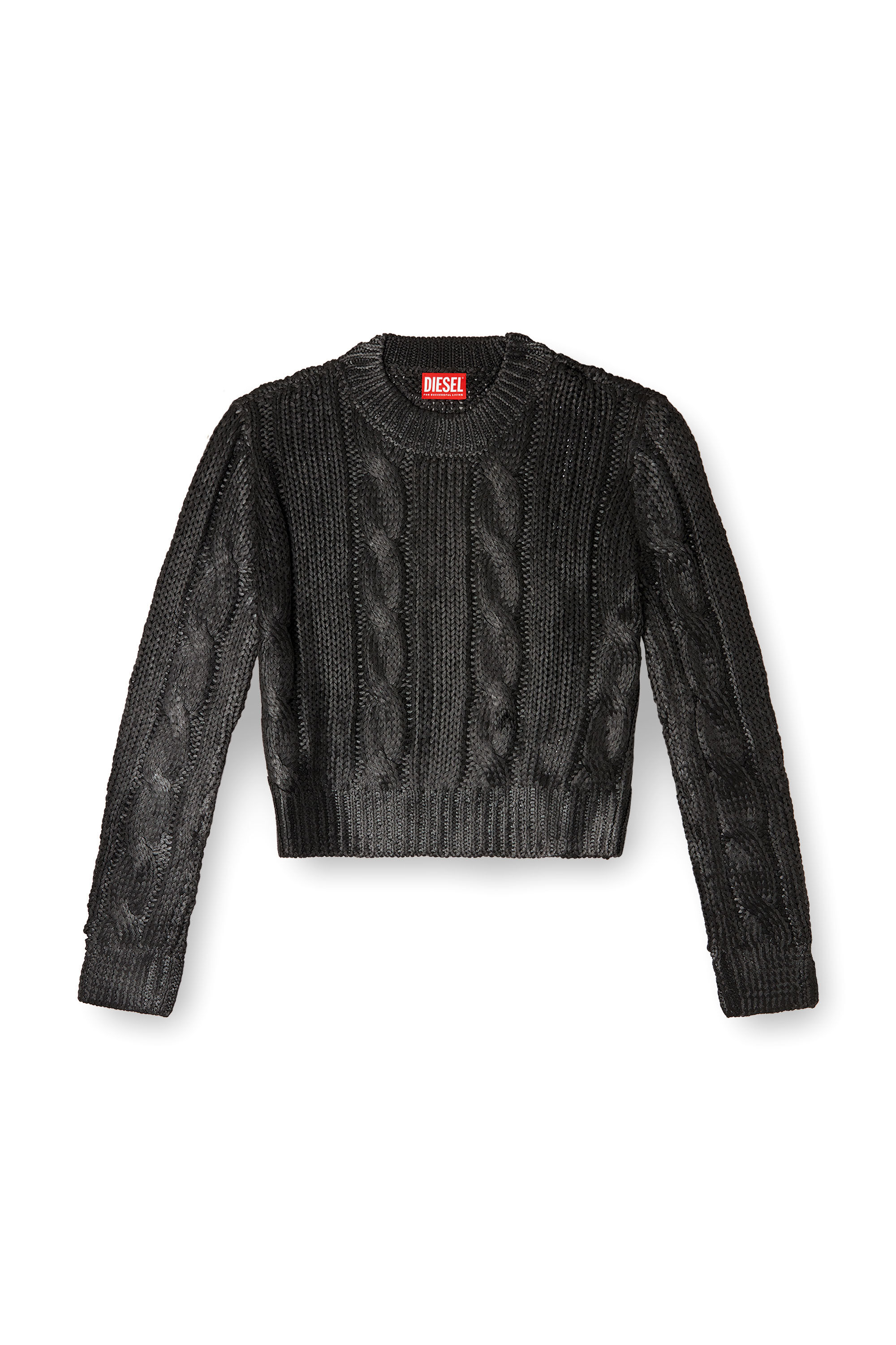 Diesel - M-MICCHA, Maglia con lavorazione a treccia e effetto shiny Donna in Nero - 2