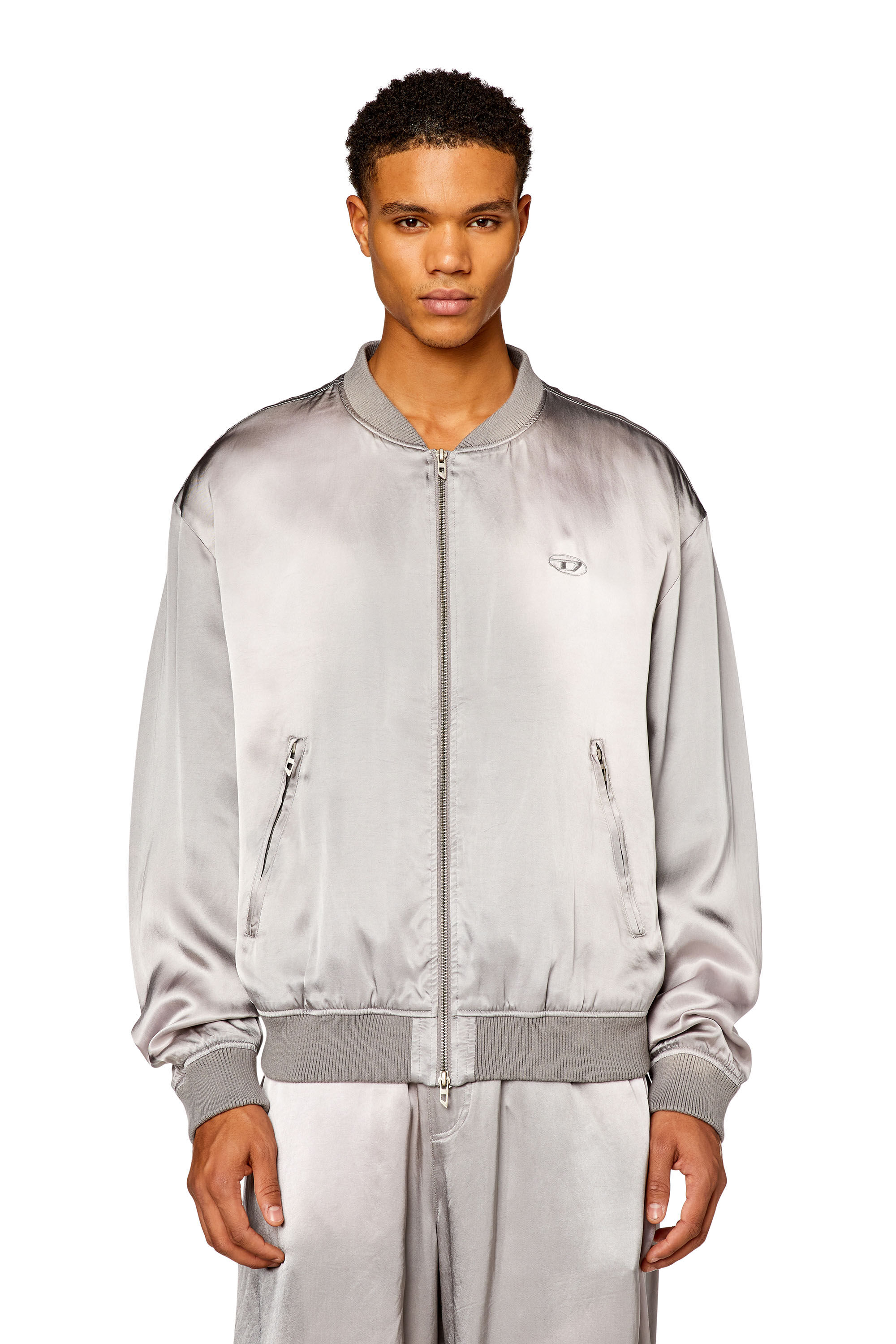 Diesel - J-MARTEX, Man Satin bomber jacket with faded effect in Grey - Image 1