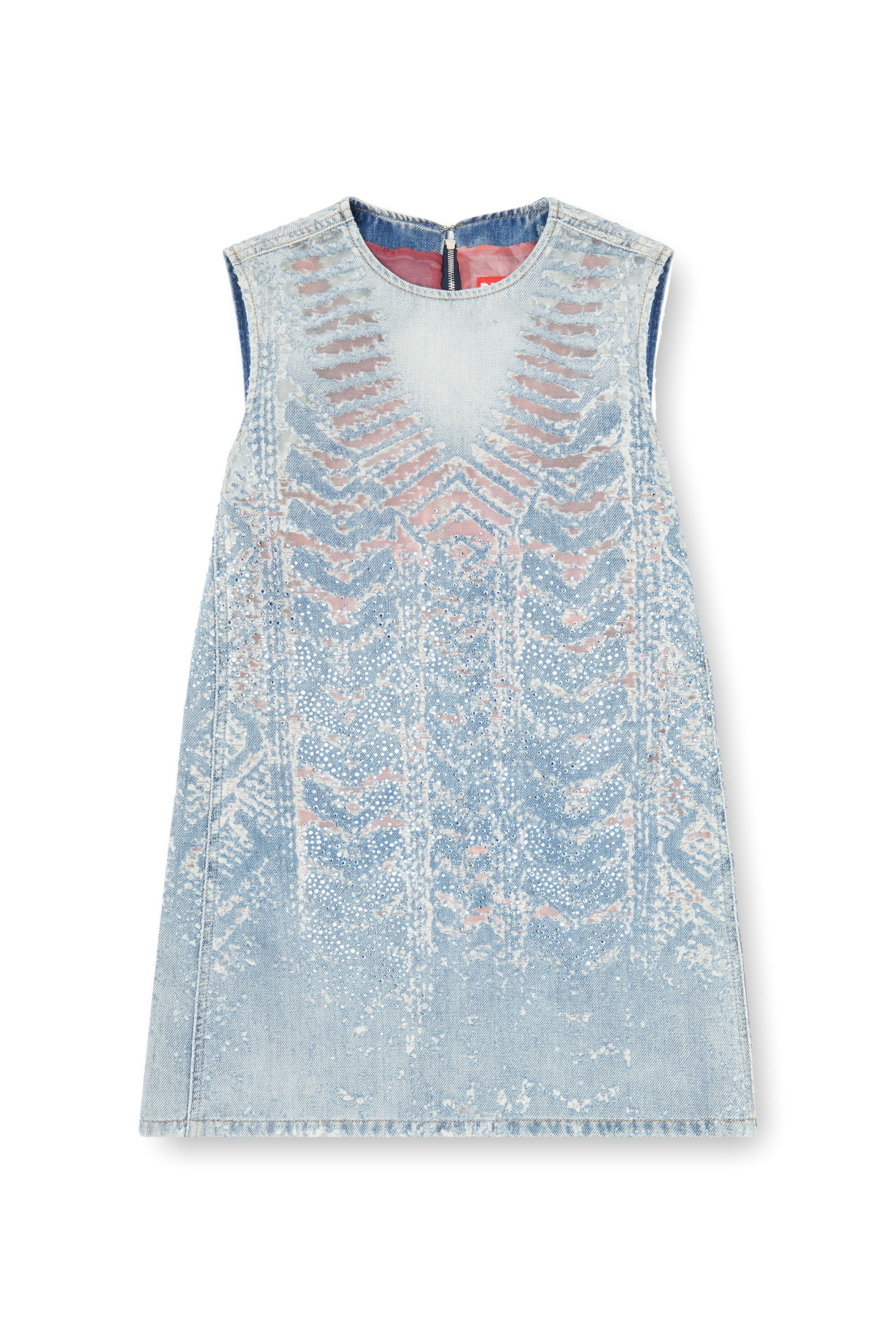 Diesel - DE-MYRELA-S, Mini dress in denim devor&eacute; con effetto microstone Donna in ToBeDefined - 2